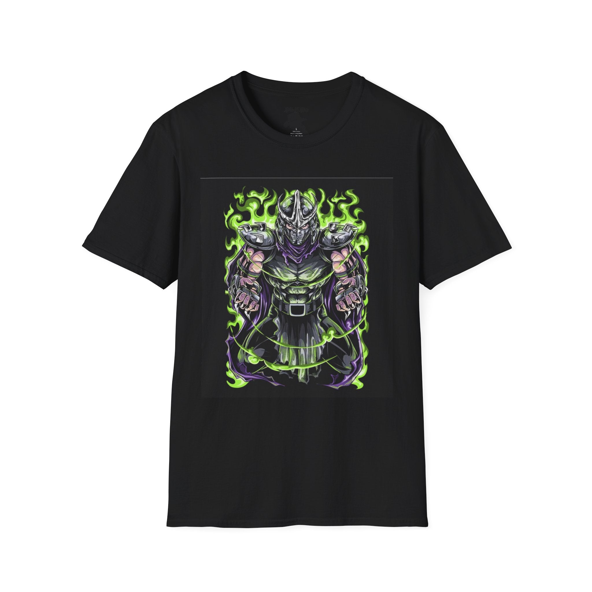 Unisex Softstyle T-Shirt - Dark Villain Graphic Tee with Green Flames