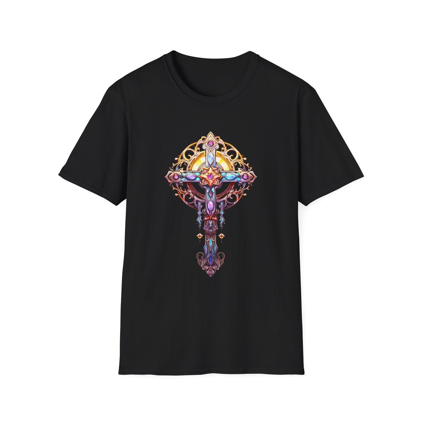 Stained Glass Celtic Cross T-Shirt — Colorful Spiritual Faith Tee