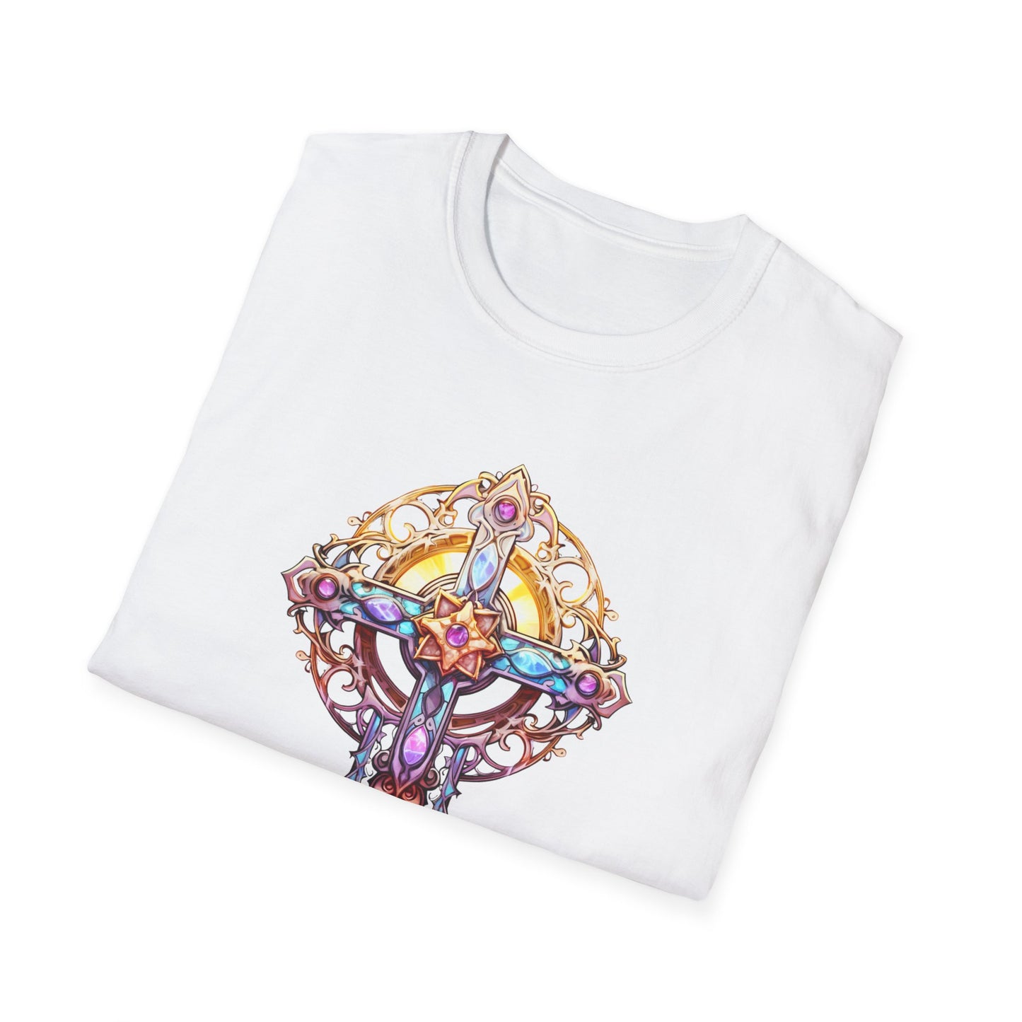 Stained Glass Celtic Cross T-Shirt — Colorful Spiritual Faith Tee