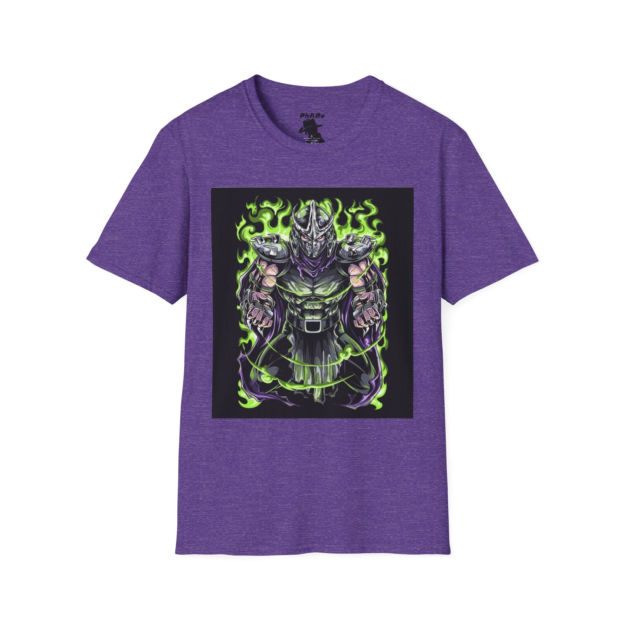Unisex Softstyle T-Shirt - Dark Villain Graphic Tee with Green Flames