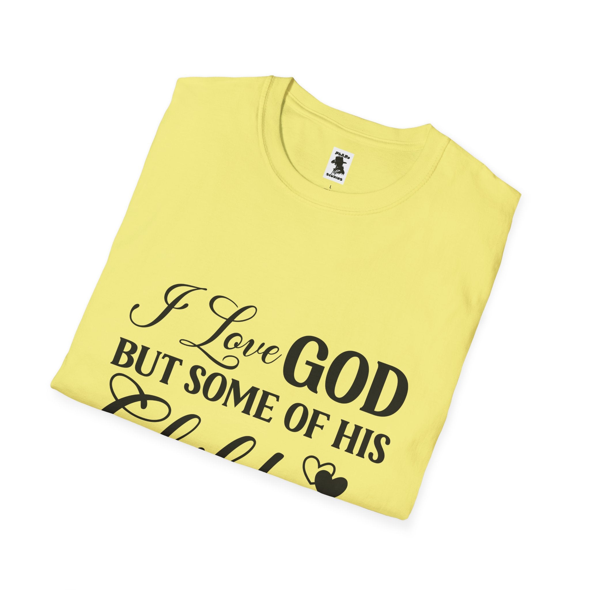 Funny Christian Unisex Softstyle T-Shirt - 'I Love GOD But Some of His Children Get on My Nerves'