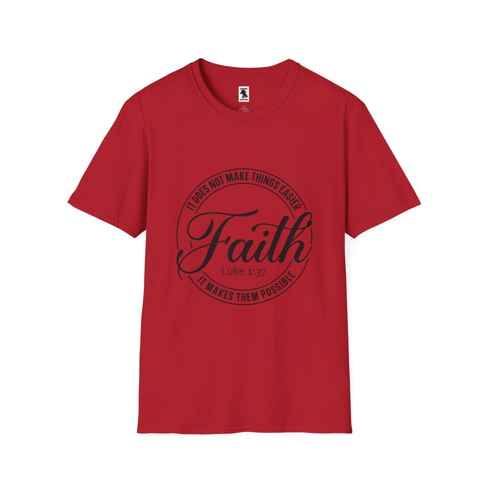 Inspirational Faith T-Shirt - Unisex Softstyle Tee with Luke 1:37 Quote