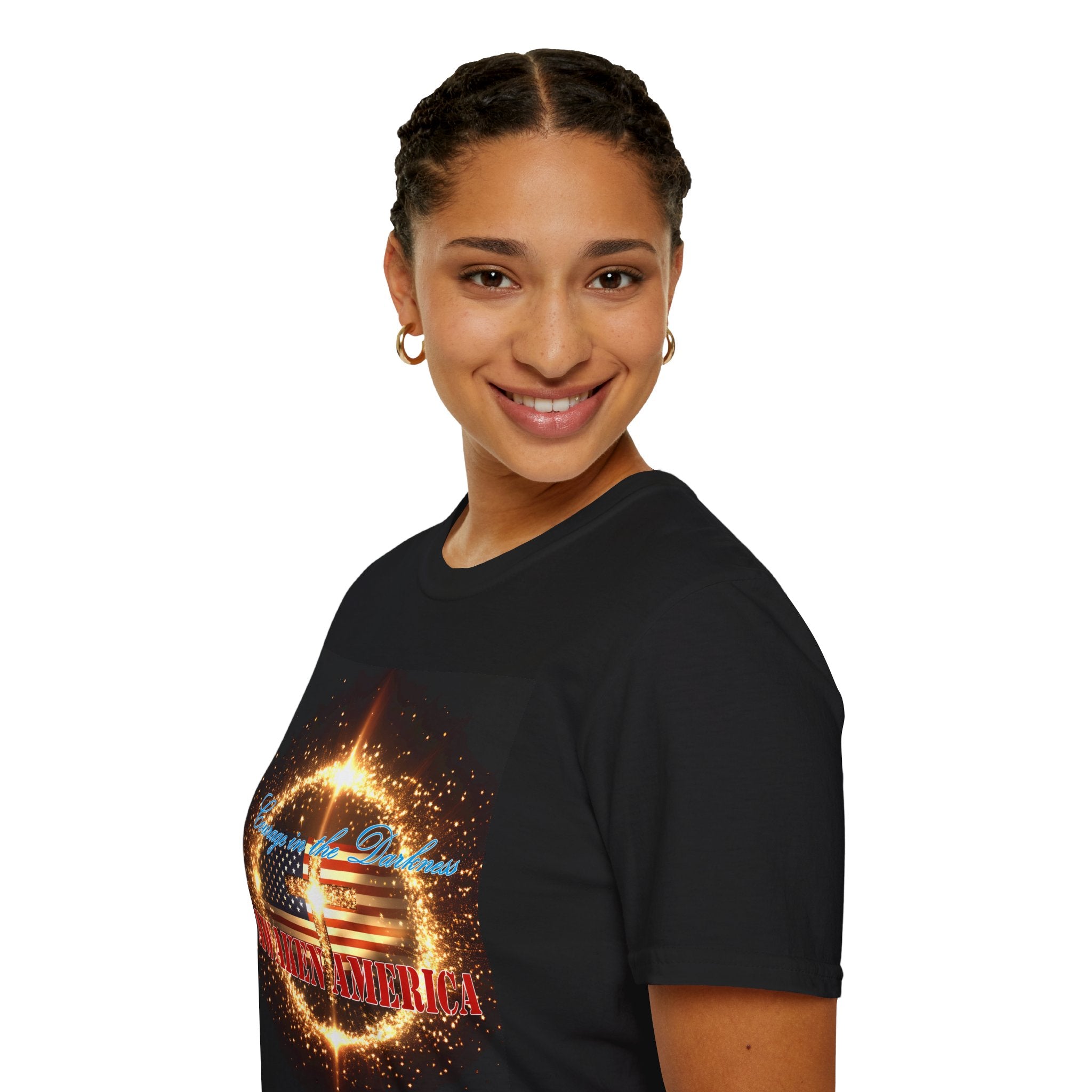 Courage in the Darkness T-Shirt – Celebrate American Pride, Unisex Softstyle Tee