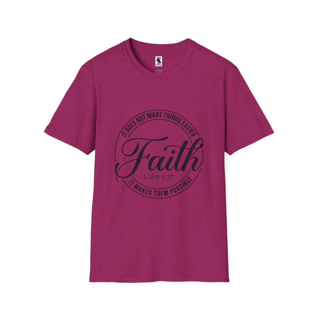 Inspirational Faith T-Shirt - Unisex Softstyle Tee with Luke 1:37 Quote