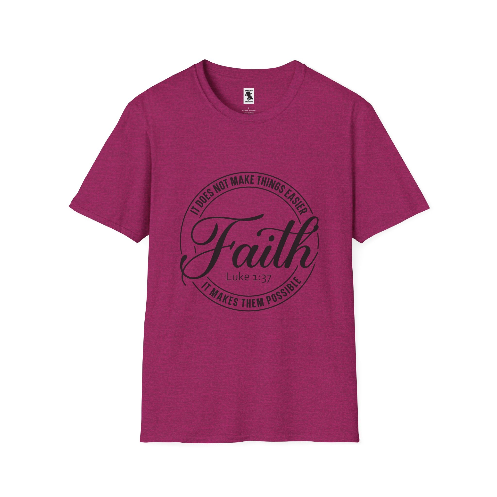 Inspirational Faith T-Shirt - Unisex Softstyle Tee with Luke 1:37 Quote