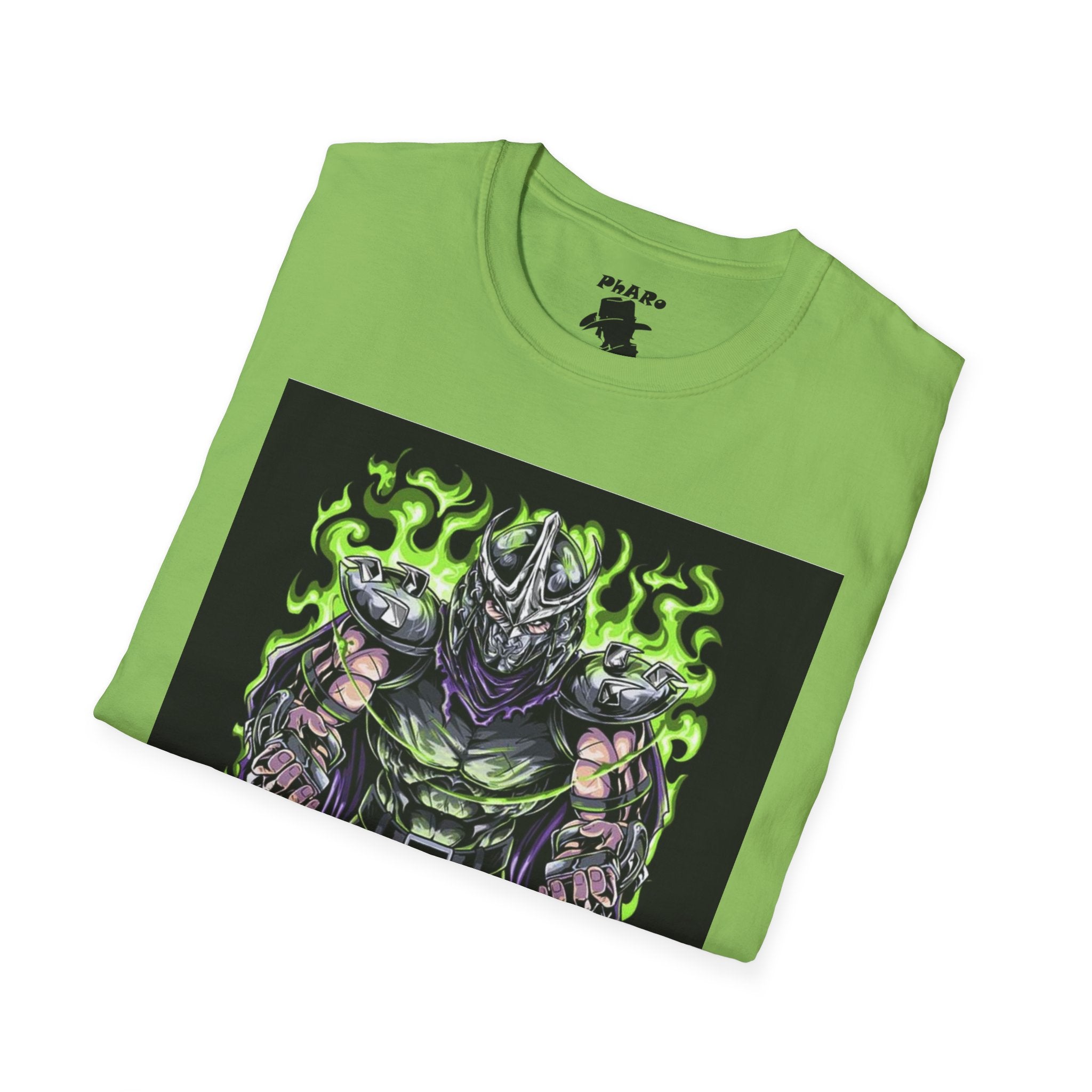 Unisex Softstyle T-Shirt - Dark Villain Graphic Tee with Green Flames