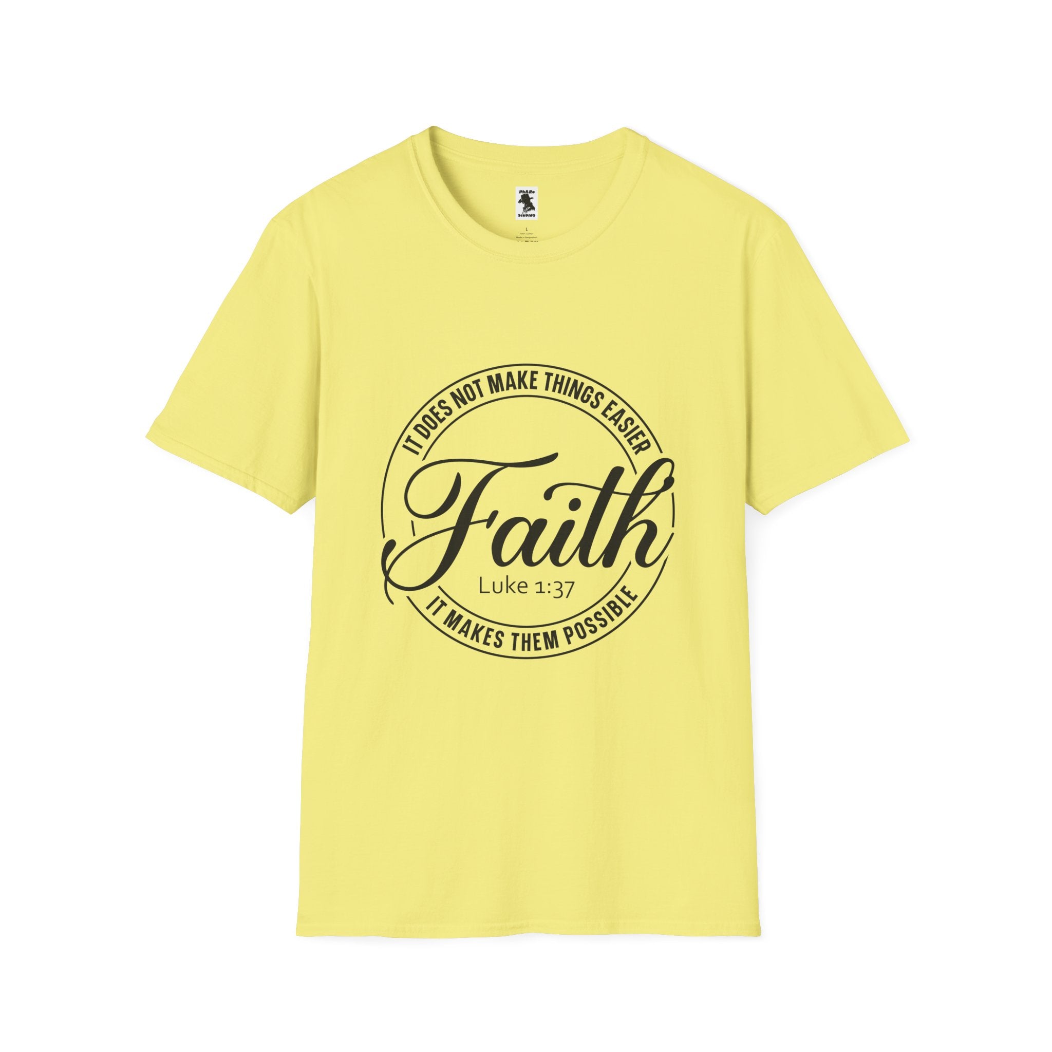 Inspirational Faith T-Shirt - Unisex Softstyle Tee with Luke 1:37 Quote