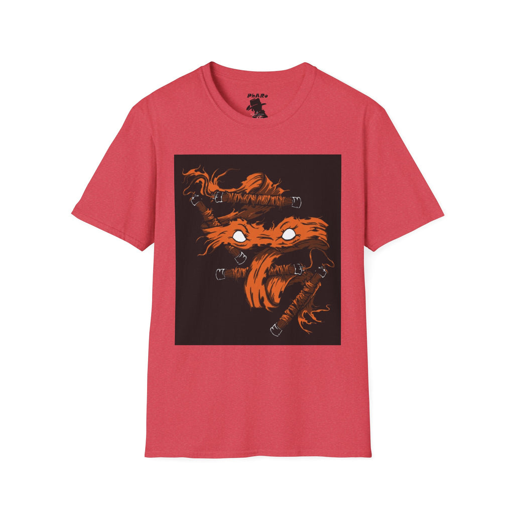 Unisex Softstyle T-Shirt - Orange Nunchuck Bold Graphic Design