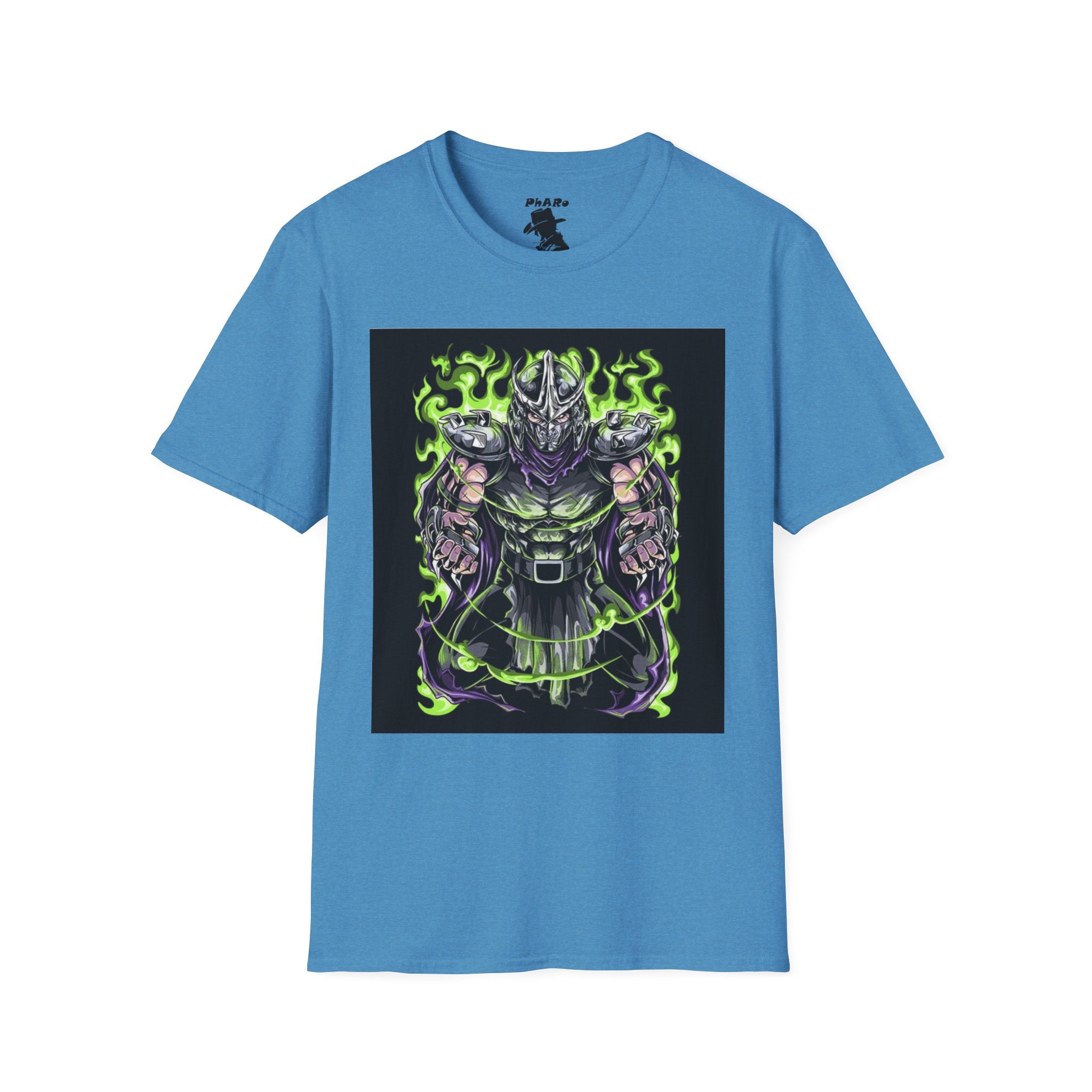 Unisex Softstyle T-Shirt - Dark Villain Graphic Tee with Green Flames