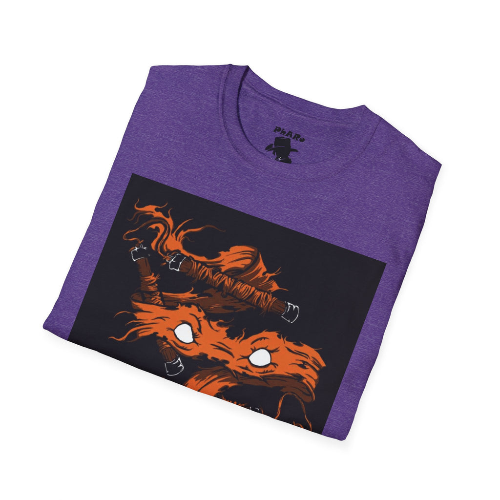 Unisex Softstyle T-Shirt - Orange Nunchuck Bold Graphic Design