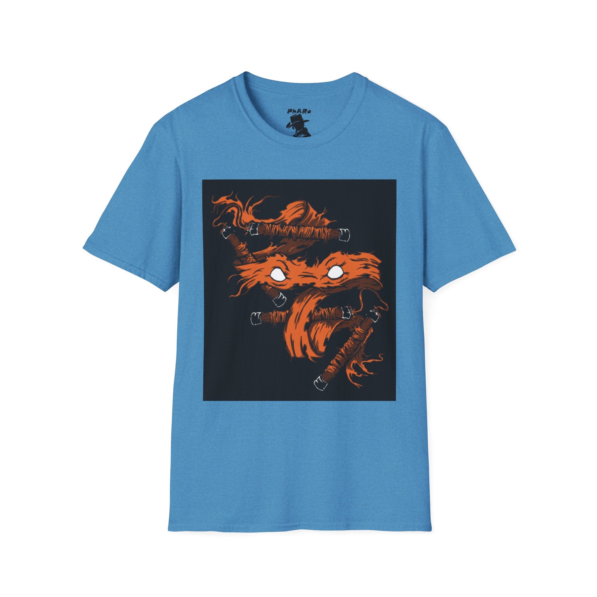 Unisex Softstyle T-Shirt - Orange Nunchuck Bold Graphic Design