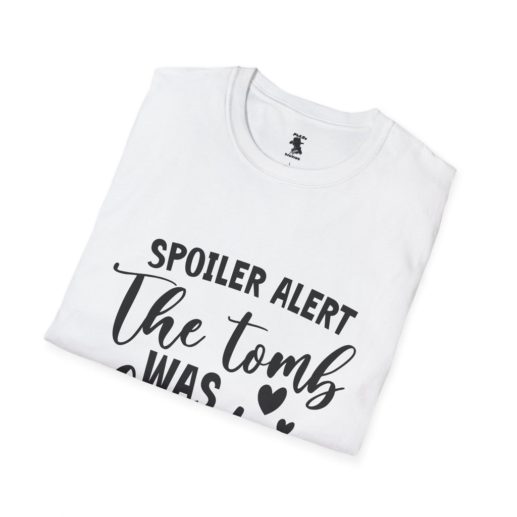'Spoiler Alert: The Tomb Was Empty' Unisex Softstyle T-Shirt - Perfect for Easter and Celebrations!