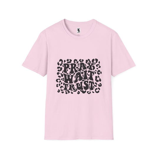 Pray Wait Trust Unisex Softstyle T-Shirt - Inspirational Leopard Print Tee