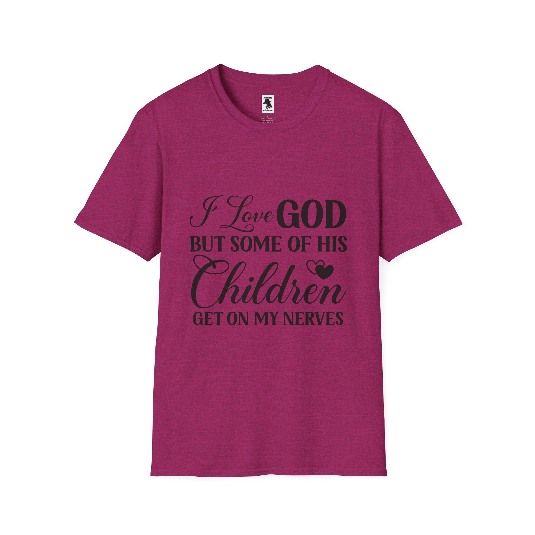 Funny Christian Unisex Softstyle T-Shirt - 'I Love GOD But Some of His Children Get on My Nerves'
