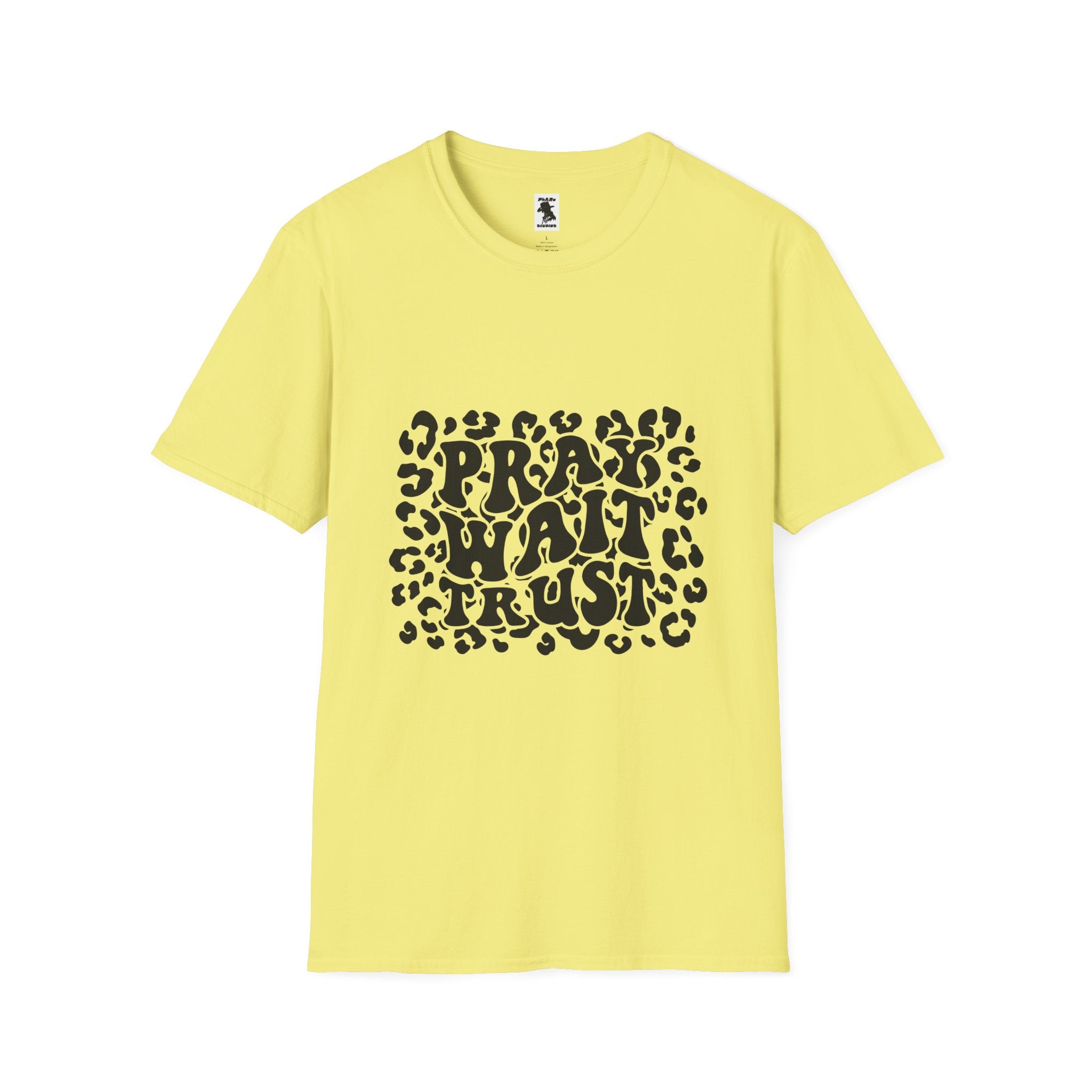 Pray Wait Trust Unisex Softstyle T-Shirt - Inspirational Leopard Print Tee