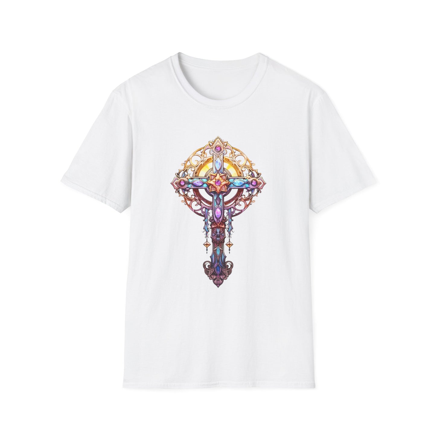 Stained Glass Celtic Cross T-Shirt — Colorful Spiritual Faith Tee