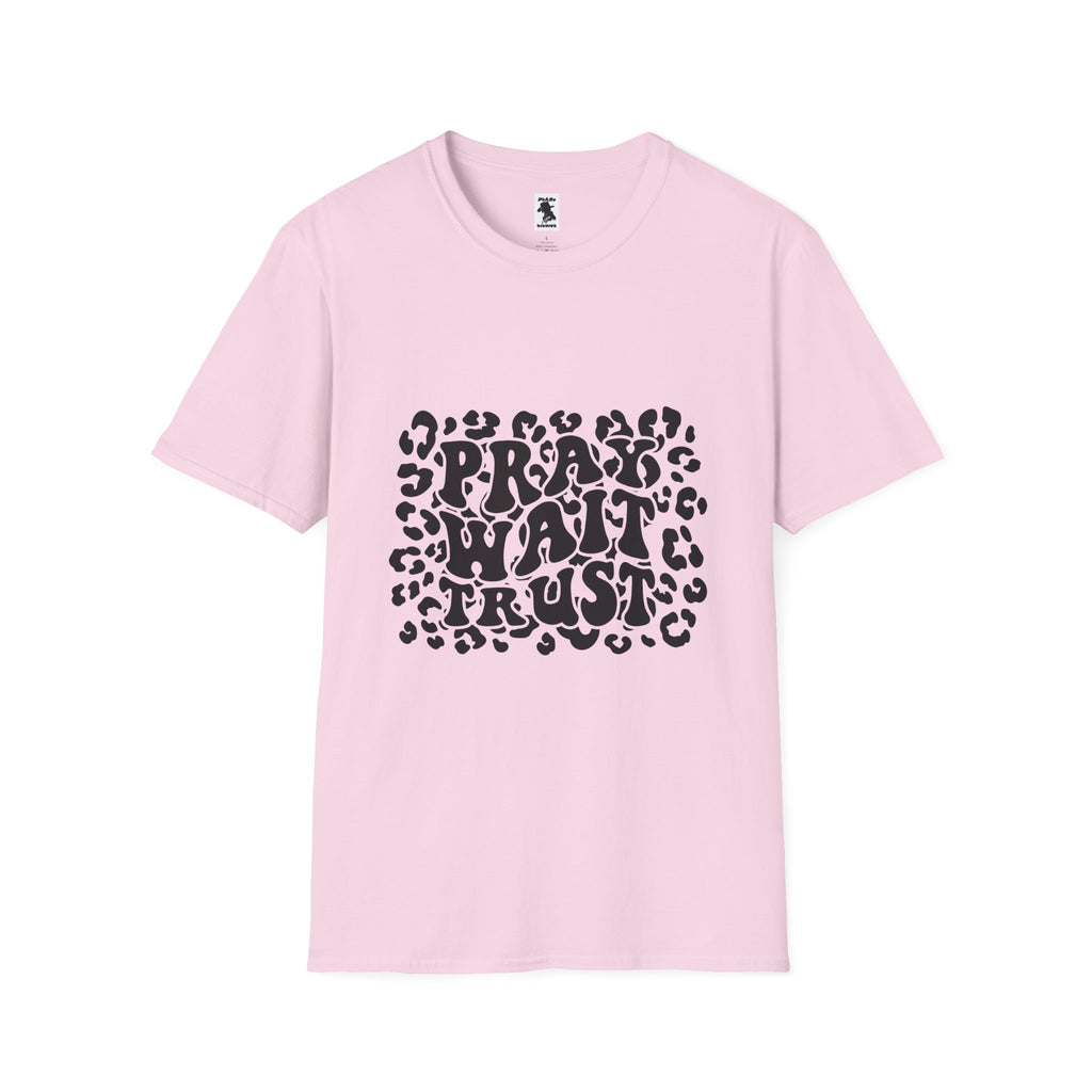 Pray Wait Trust Unisex Softstyle T-Shirt - Inspirational Leopard Print Tee