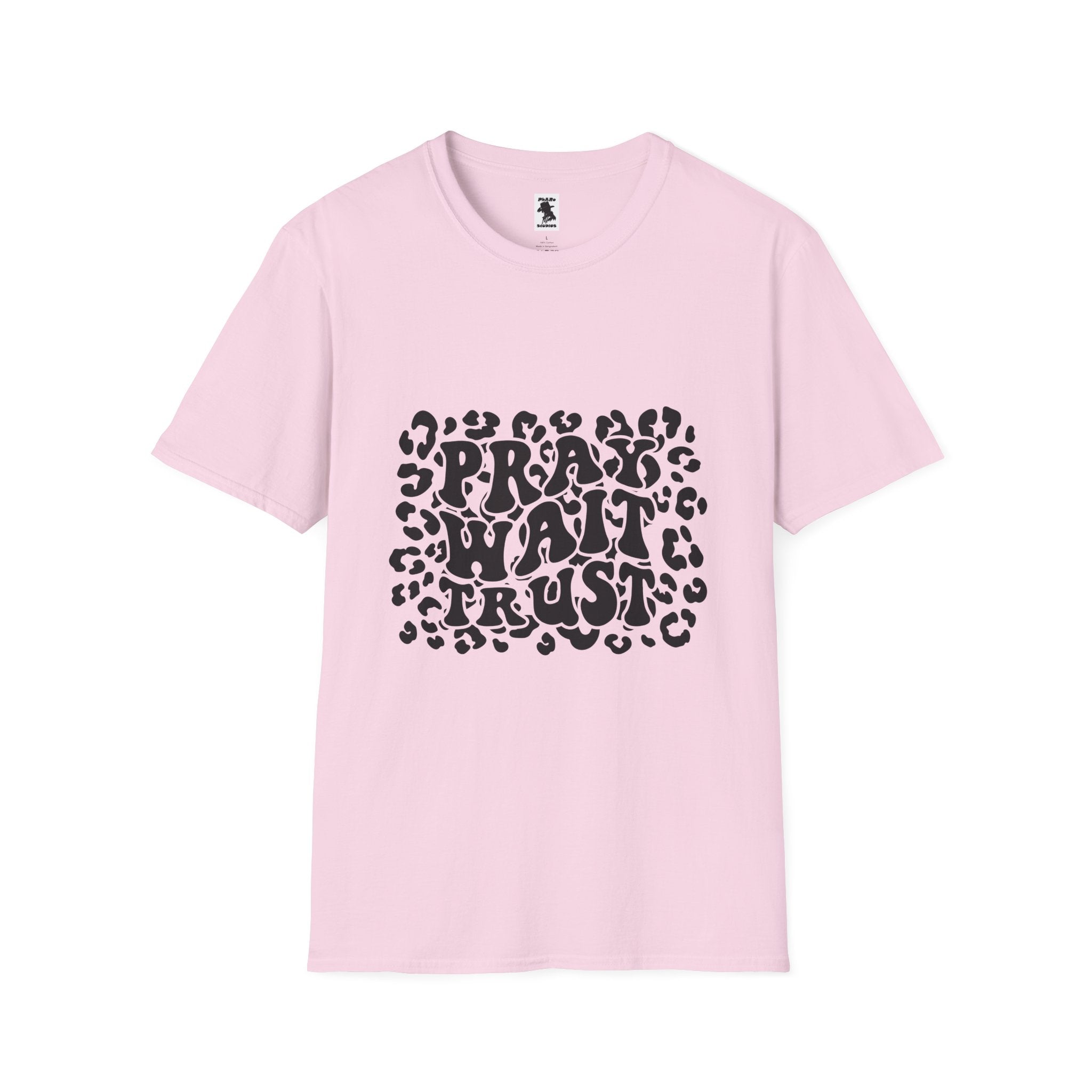 Pray Wait Trust Unisex Softstyle T-Shirt - Inspirational Leopard Print Tee