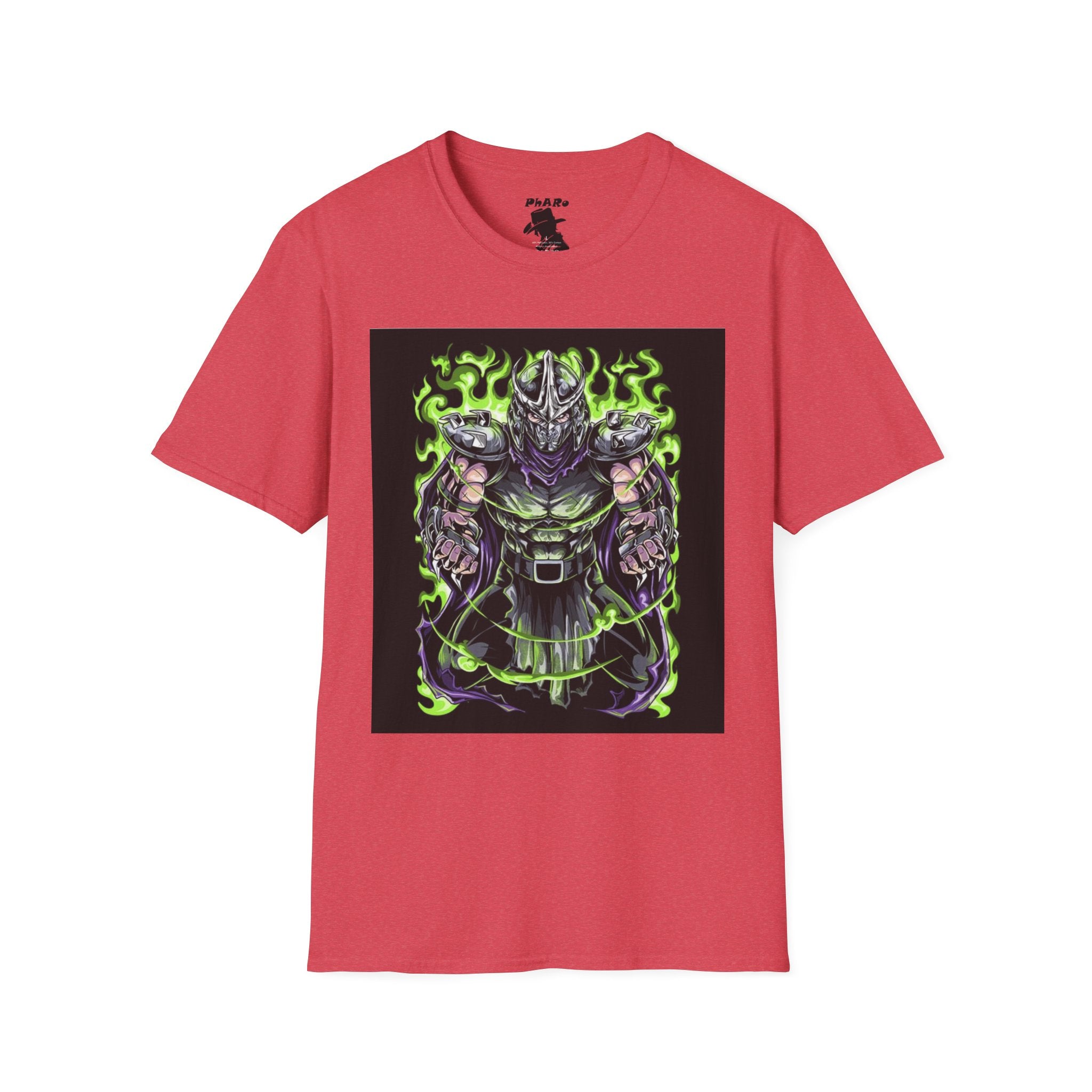 Unisex Softstyle T-Shirt - Dark Villain Graphic Tee with Green Flames