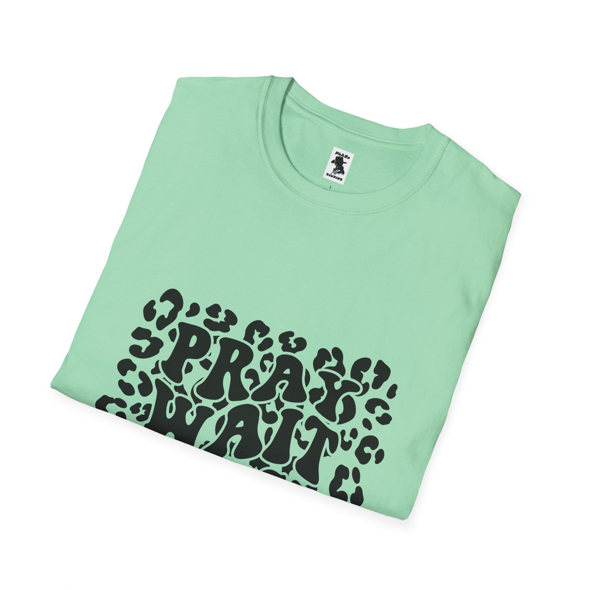 Pray Wait Trust Unisex Softstyle T-Shirt - Inspirational Leopard Print Tee