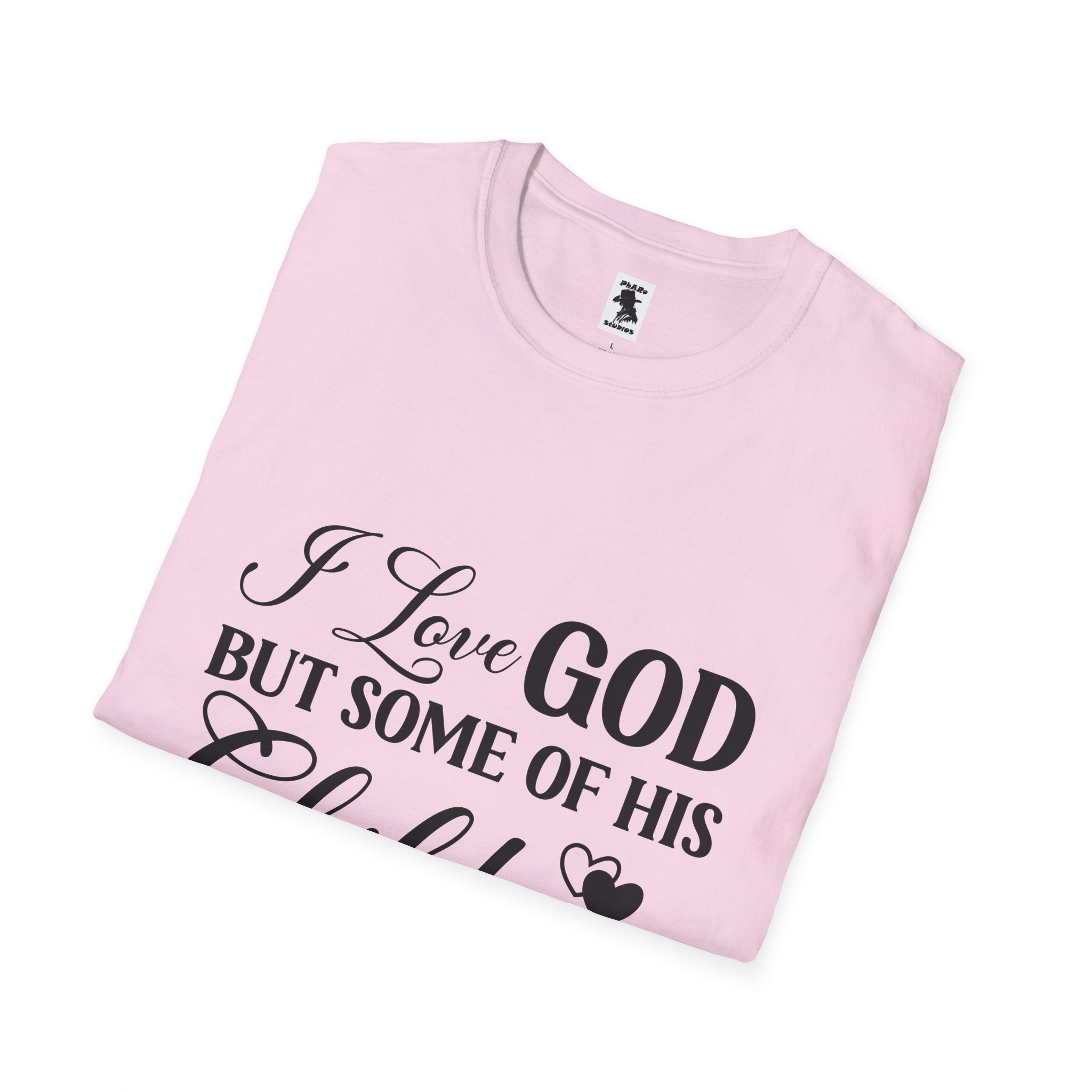 Funny Christian Unisex Softstyle T-Shirt - 'I Love GOD But Some of His Children Get on My Nerves'
