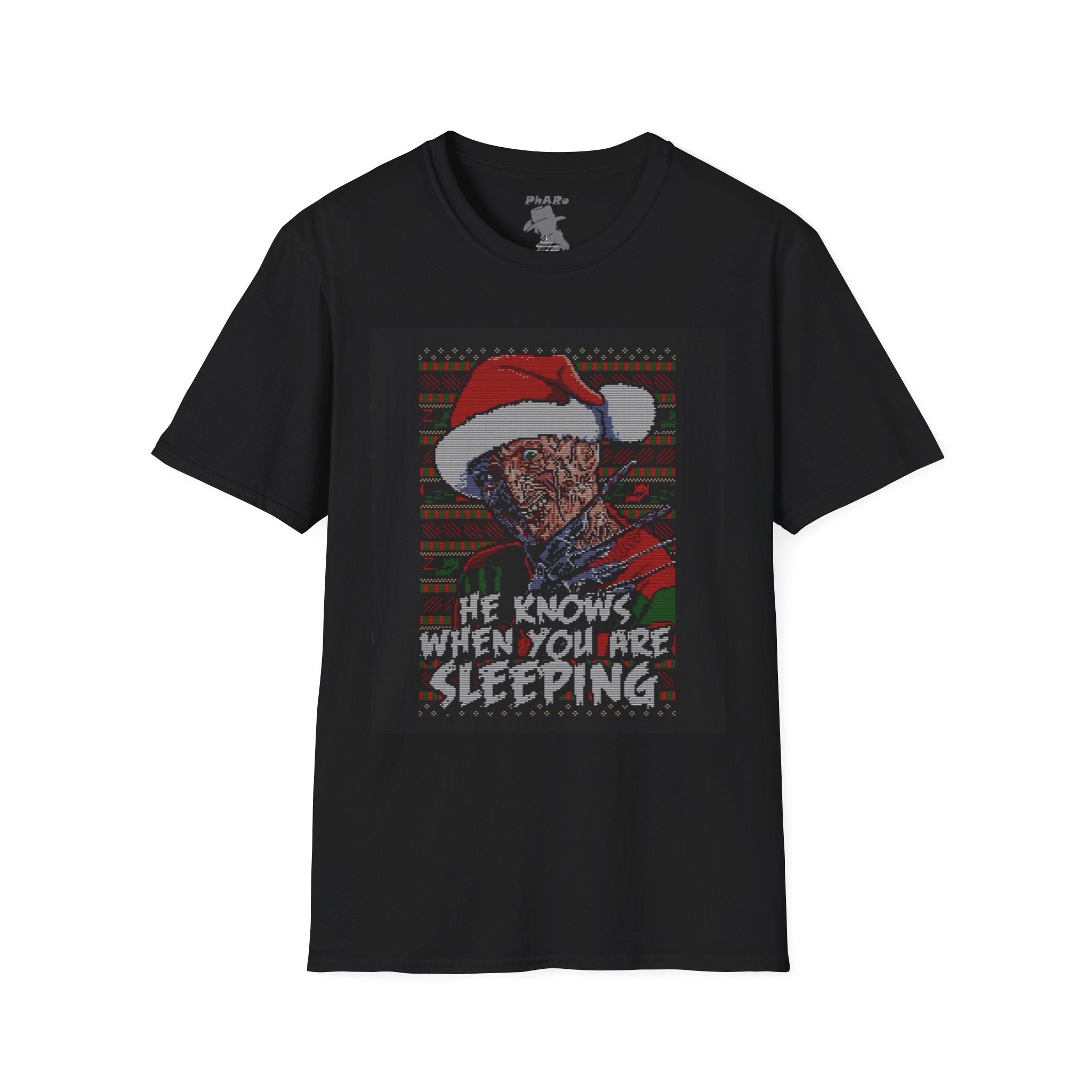 Funny Christmas Horror T-Shirt - 'He Knows When You Are Sleeping'