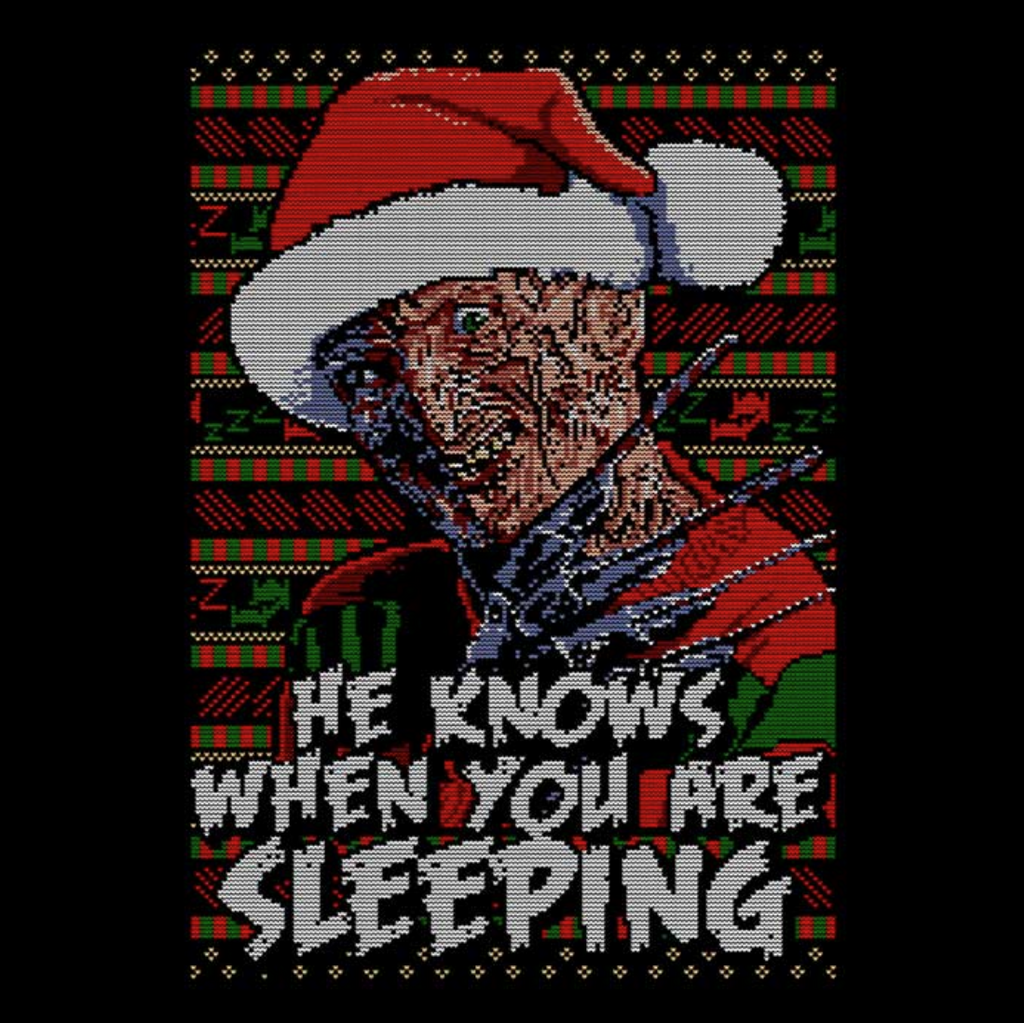 Funny Christmas Horror T-Shirt - 'He Knows When You Are Sleeping'