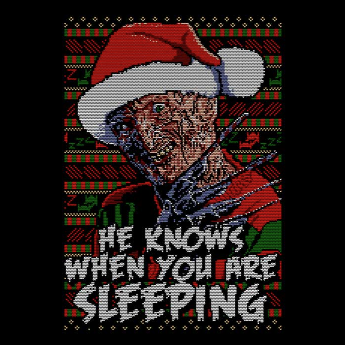 Funny Christmas Horror T-Shirt - 'He Knows When You Are Sleeping'