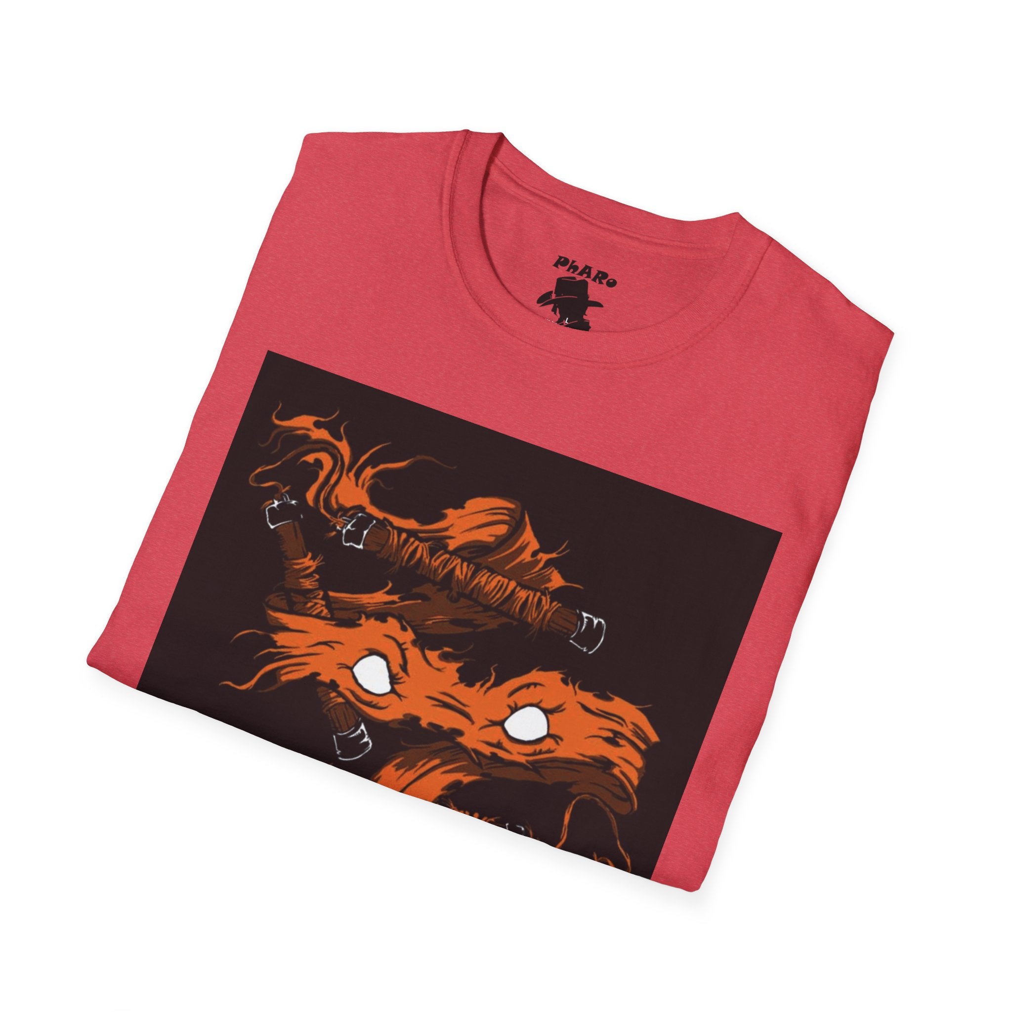 Unisex Softstyle T-Shirt - Orange Nunchuck Bold Graphic Design