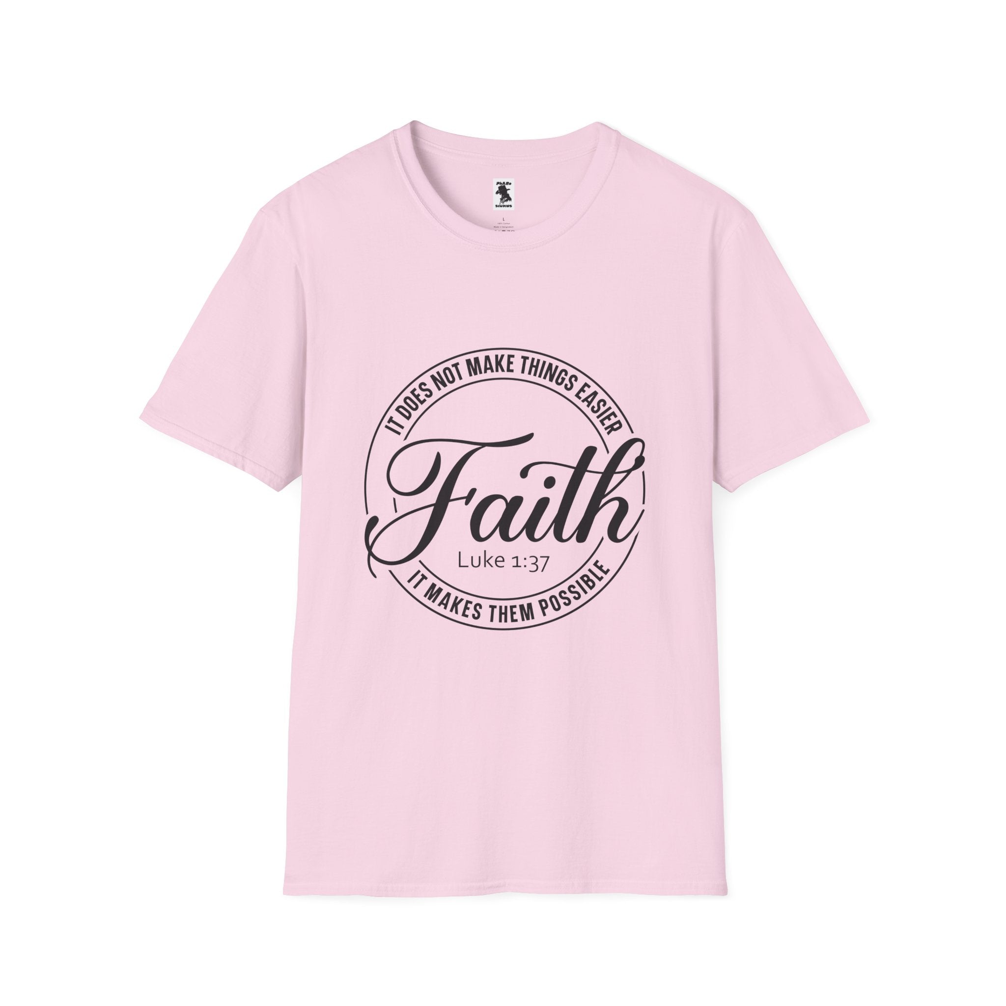 Inspirational Faith T-Shirt - Unisex Softstyle Tee with Luke 1:37 Quote