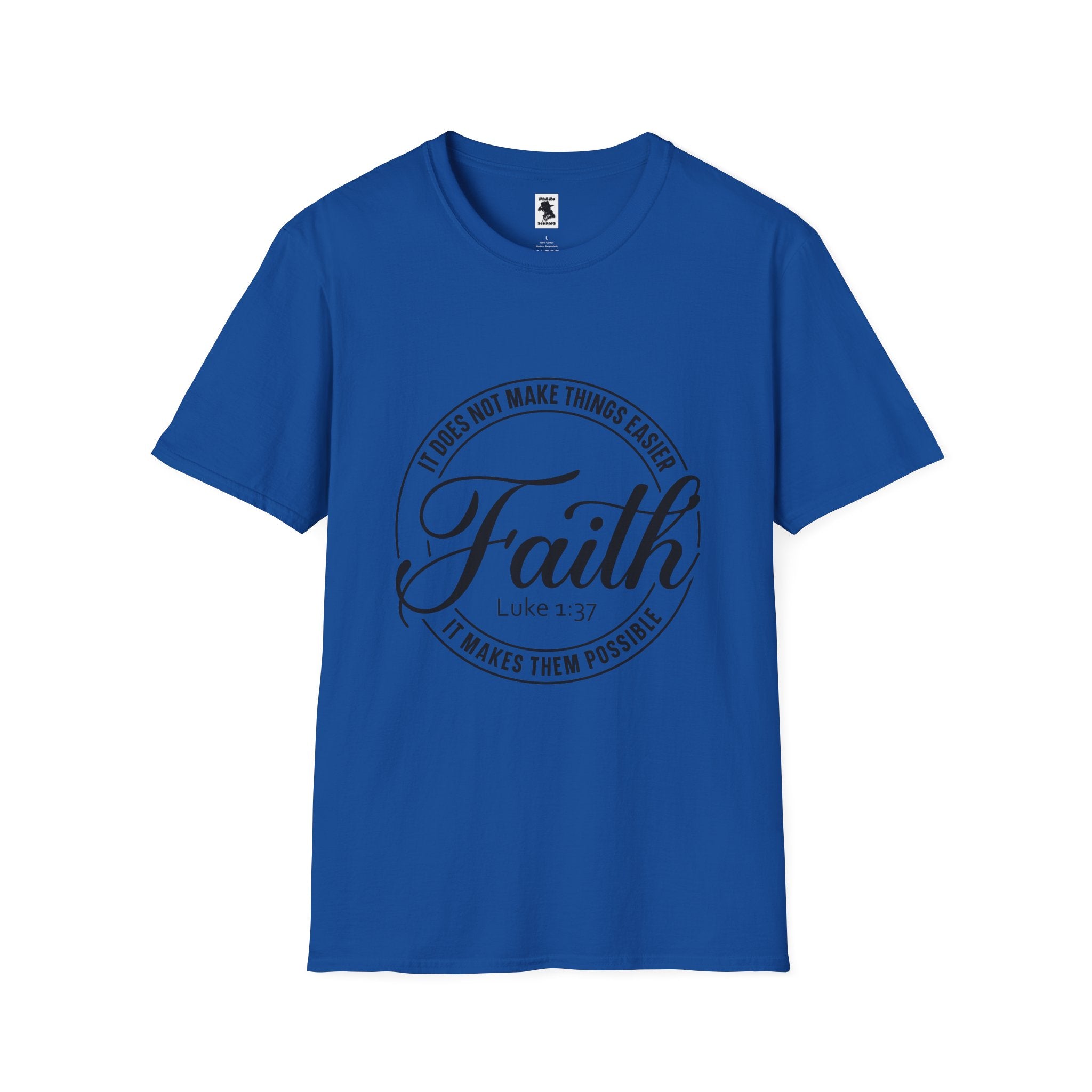 Inspirational Faith T-Shirt - Unisex Softstyle Tee with Luke 1:37 Quote