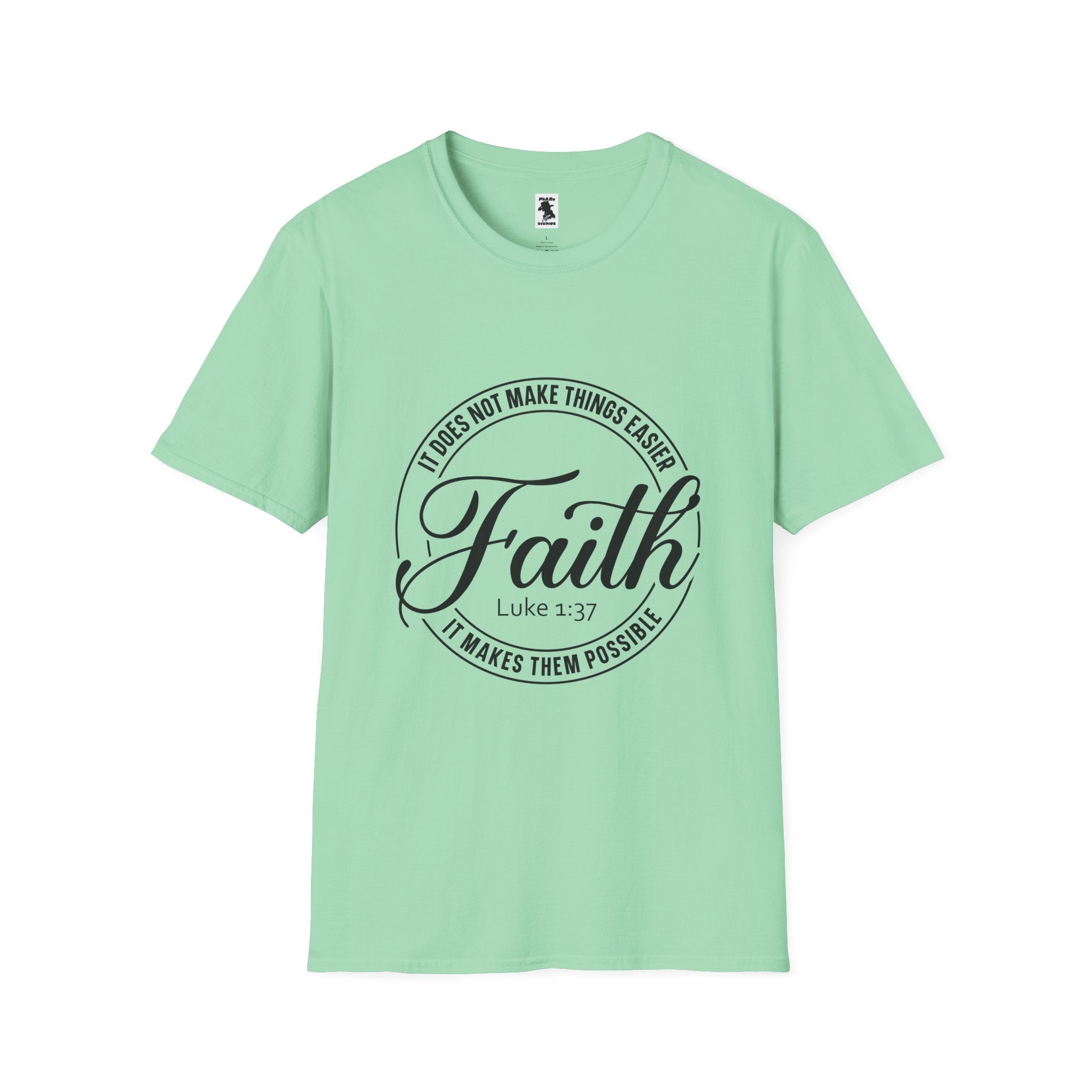 Inspirational Faith T-Shirt - Unisex Softstyle Tee with Luke 1:37 Quote