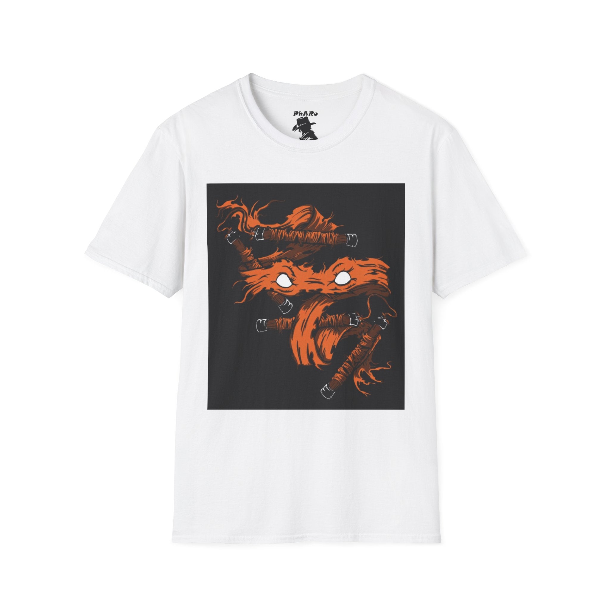 Unisex Softstyle T-Shirt - Orange Nunchuck Bold Graphic Design