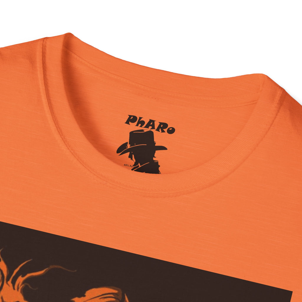 Unisex Softstyle T-Shirt - Orange Nunchuck Bold Graphic Design