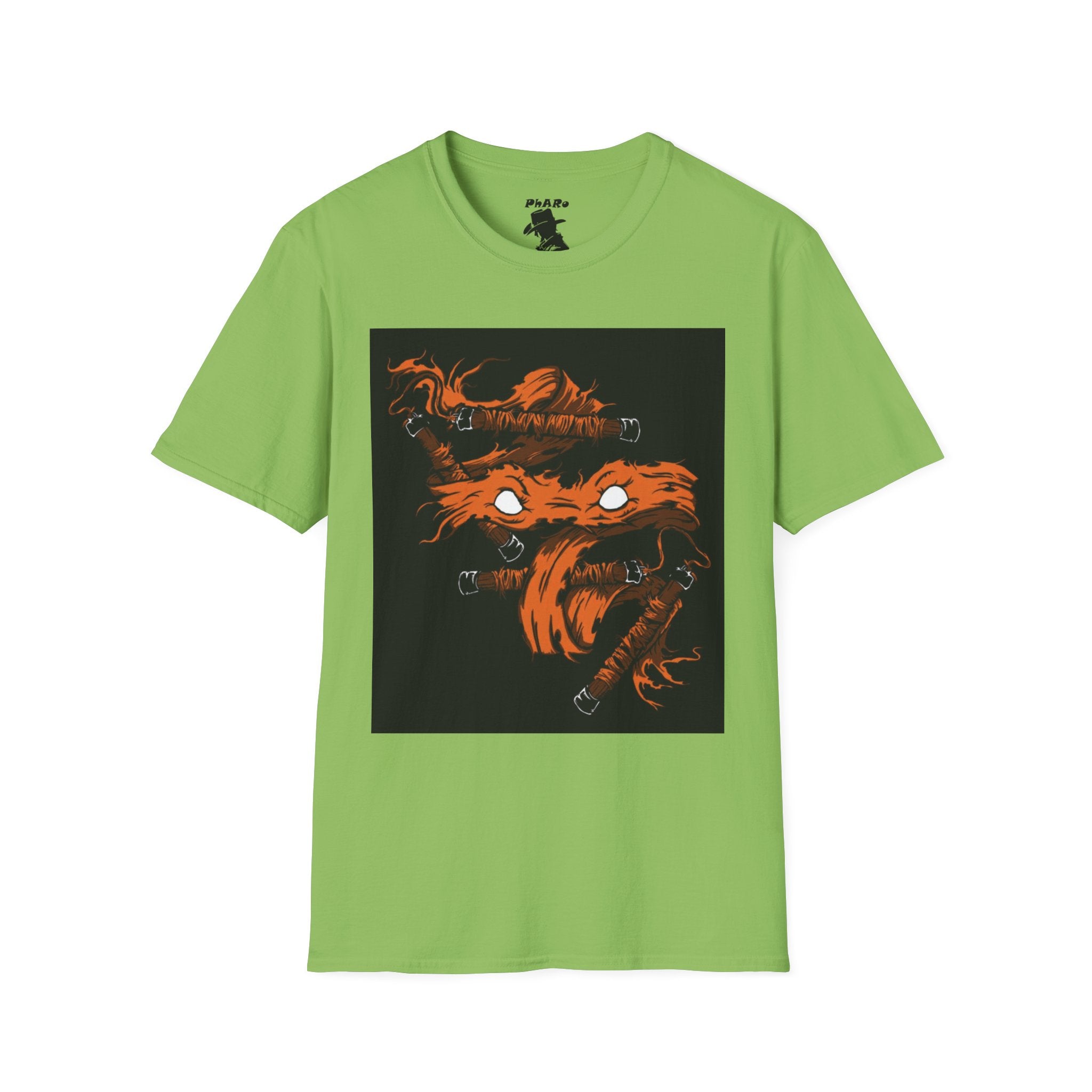 Unisex Softstyle T-Shirt - Orange Nunchuck Bold Graphic Design