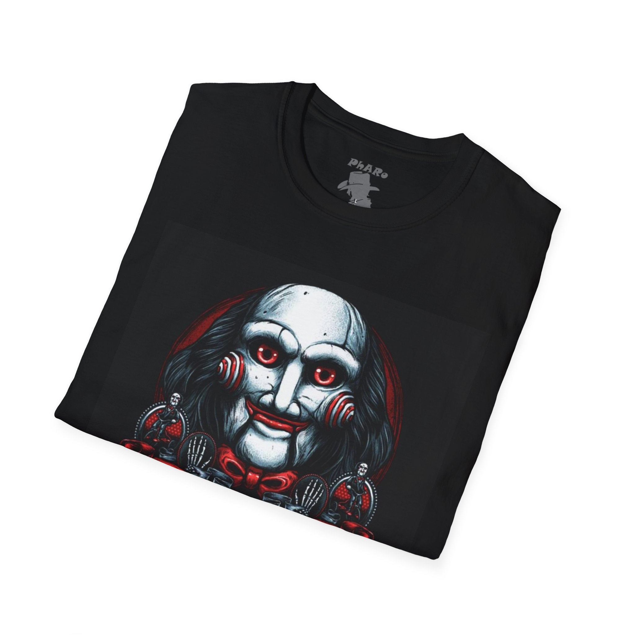 Creepy Game Jigsaw Unisex Softstyle T-Shirt - Perfect for Halloween and Horror Fans
