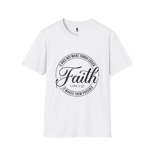 Inspirational Faith T-Shirt - Unisex Softstyle Tee with Luke 1:37 Quote