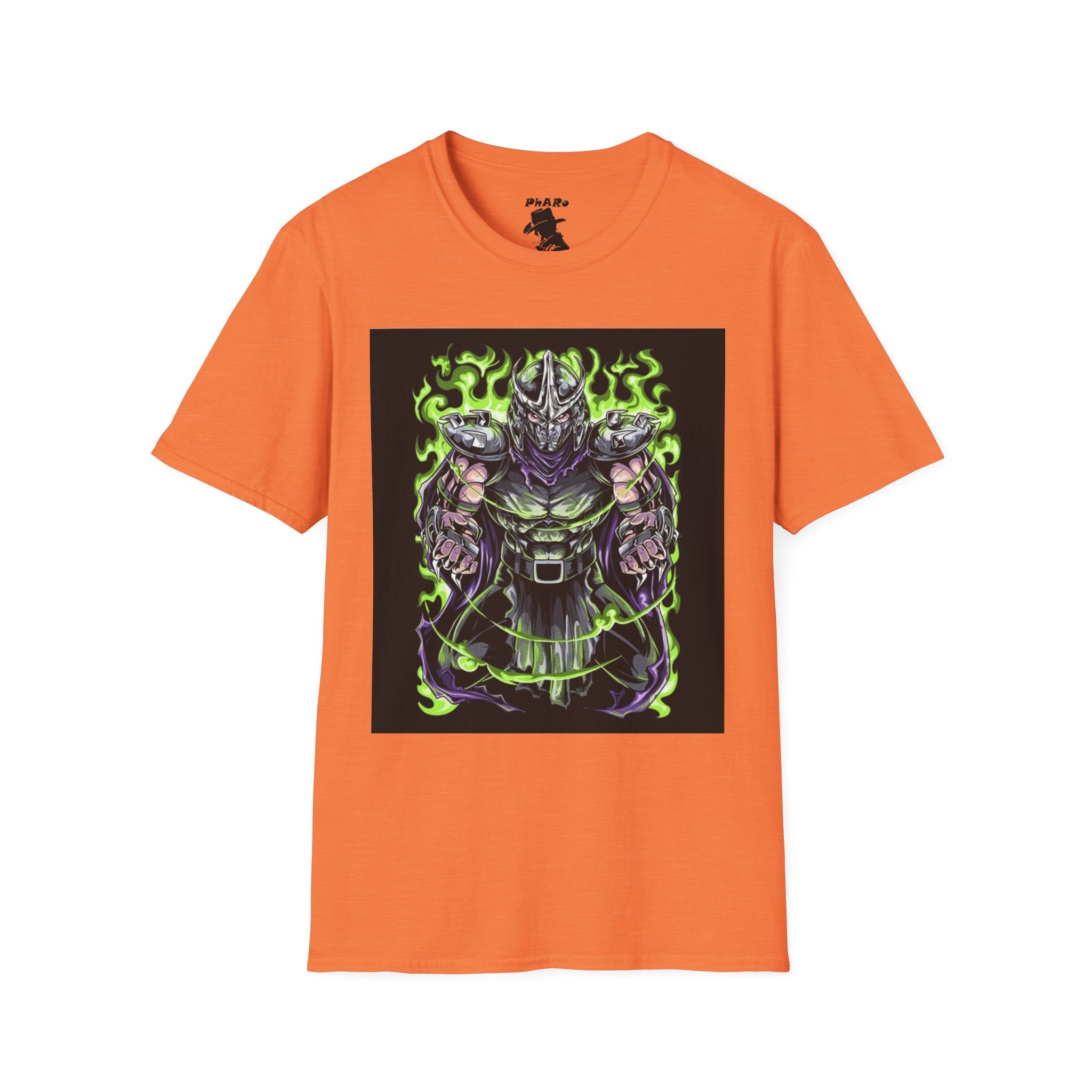 Unisex Softstyle T-Shirt - Dark Villain Graphic Tee with Green Flames