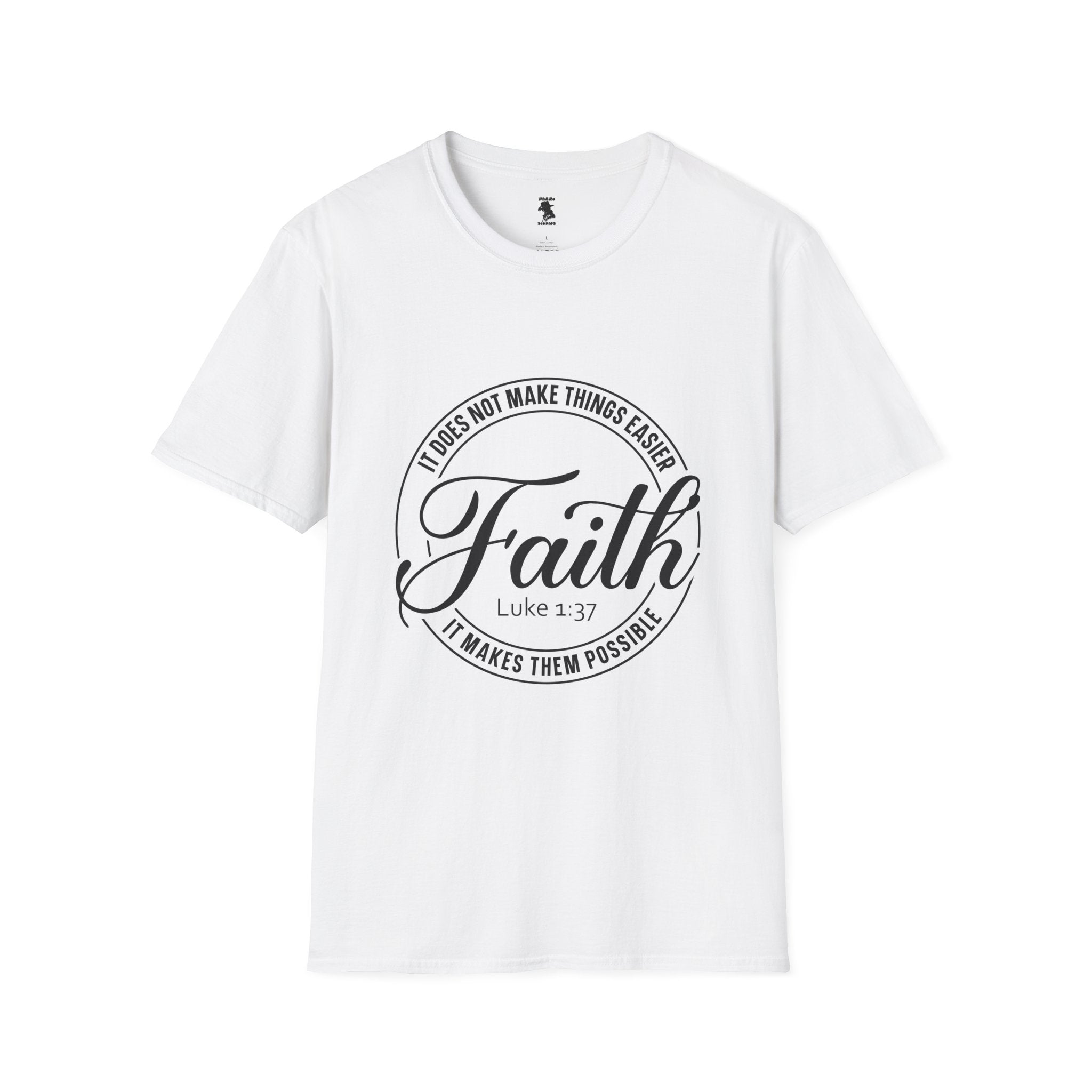 Inspirational Faith T-Shirt - Unisex Softstyle Tee with Luke 1:37 Quote