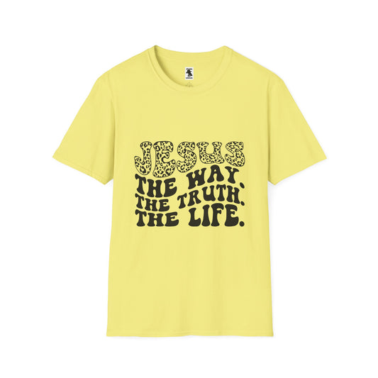 Inspirational Unisex Softstyle T-Shirt: 'Jesus - The Way, The Truth, The Life'