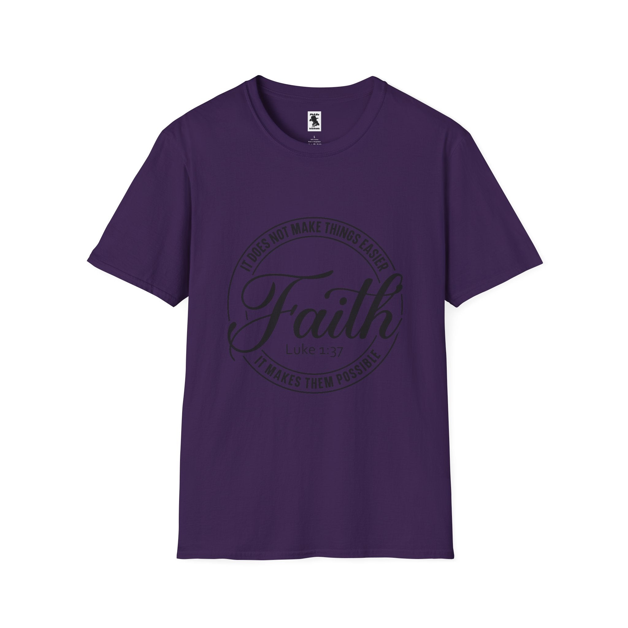 Inspirational Faith T-Shirt - Unisex Softstyle Tee with Luke 1:37 Quote