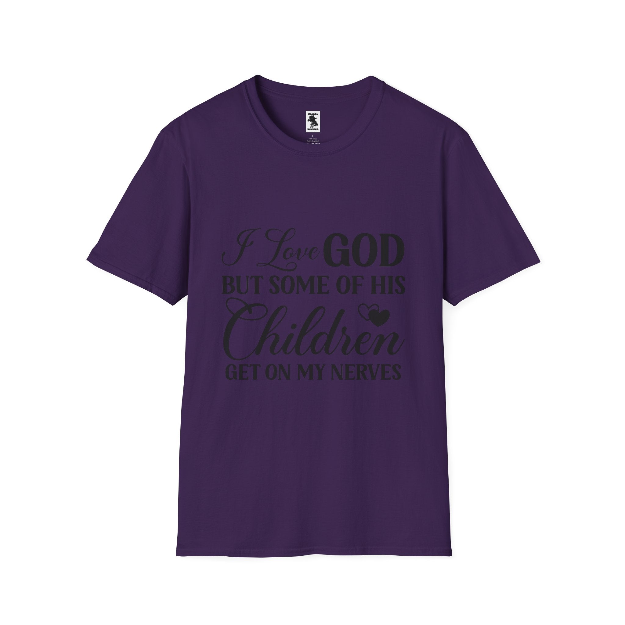 Funny Christian Unisex Softstyle T-Shirt - 'I Love GOD But Some of His Children Get on My Nerves'