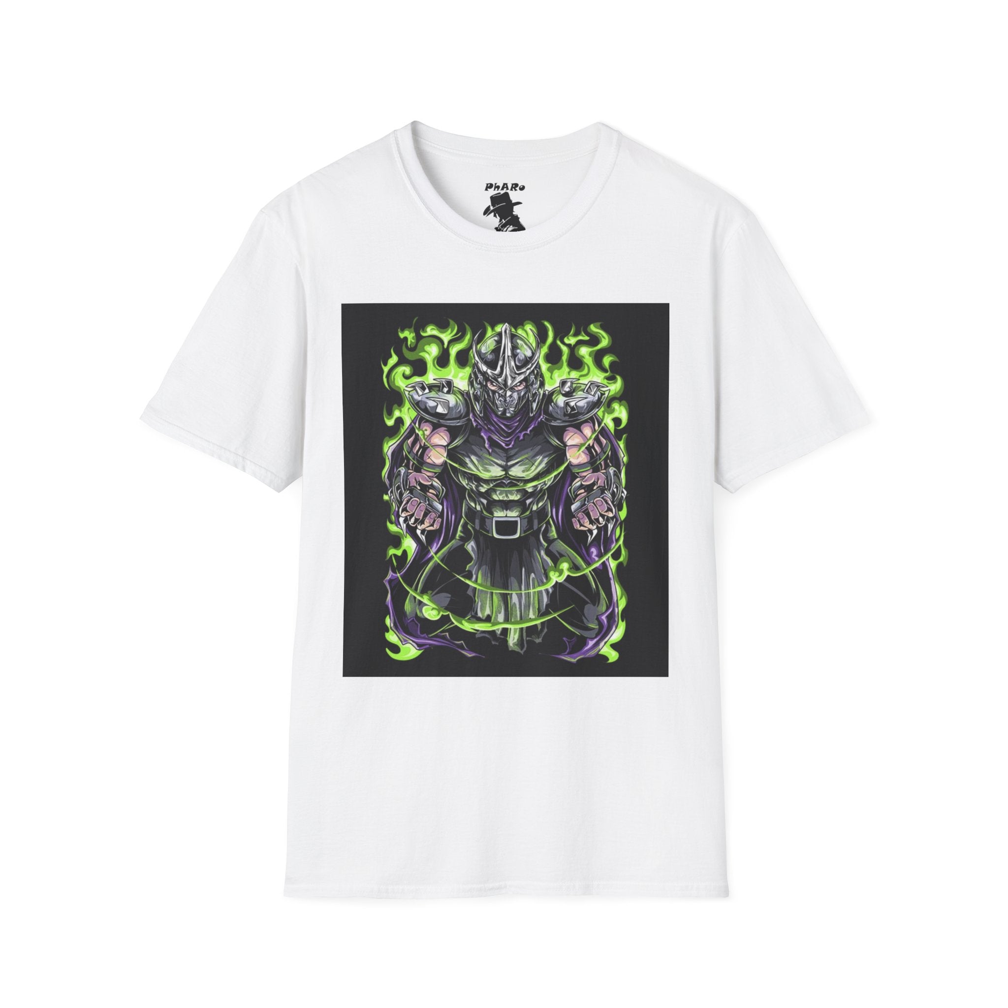 Unisex Softstyle T-Shirt - Dark Villain Graphic Tee with Green Flames