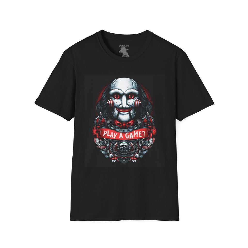 Creepy Game Jigsaw Unisex Softstyle T-Shirt - Perfect for Halloween and Horror Fans