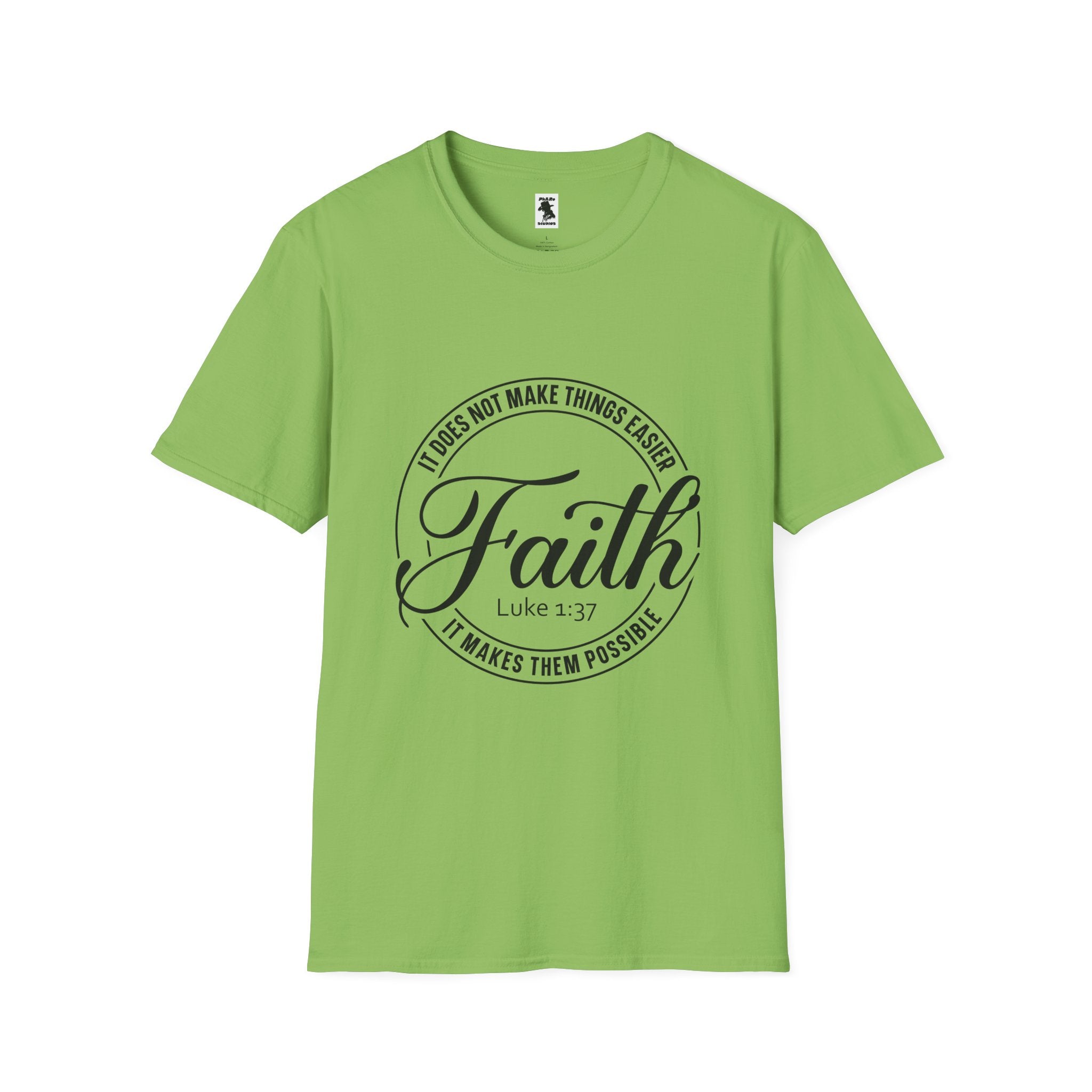 Inspirational Faith T-Shirt - Unisex Softstyle Tee with Luke 1:37 Quote