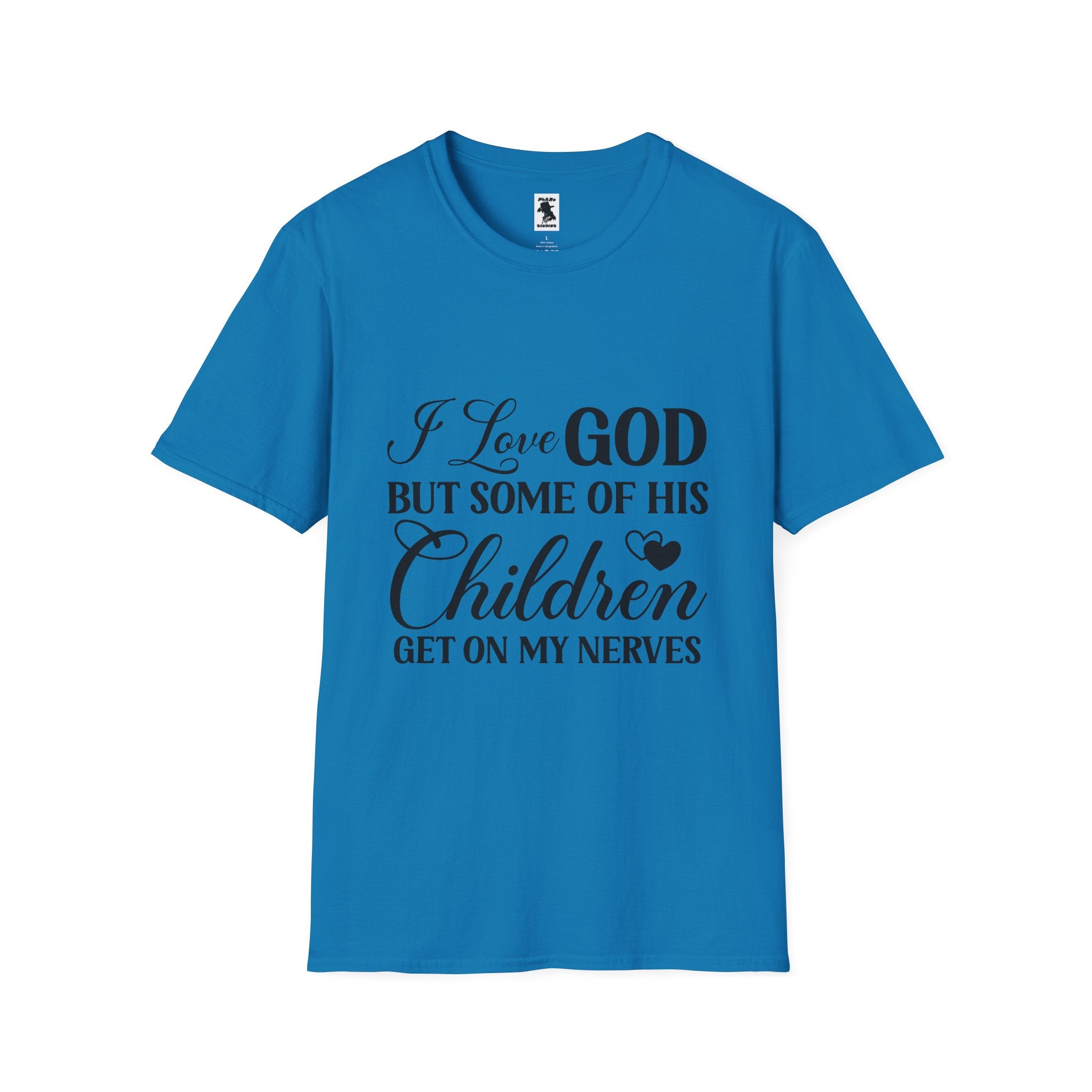 Funny Christian Unisex Softstyle T-Shirt - 'I Love GOD But Some of His Children Get on My Nerves'
