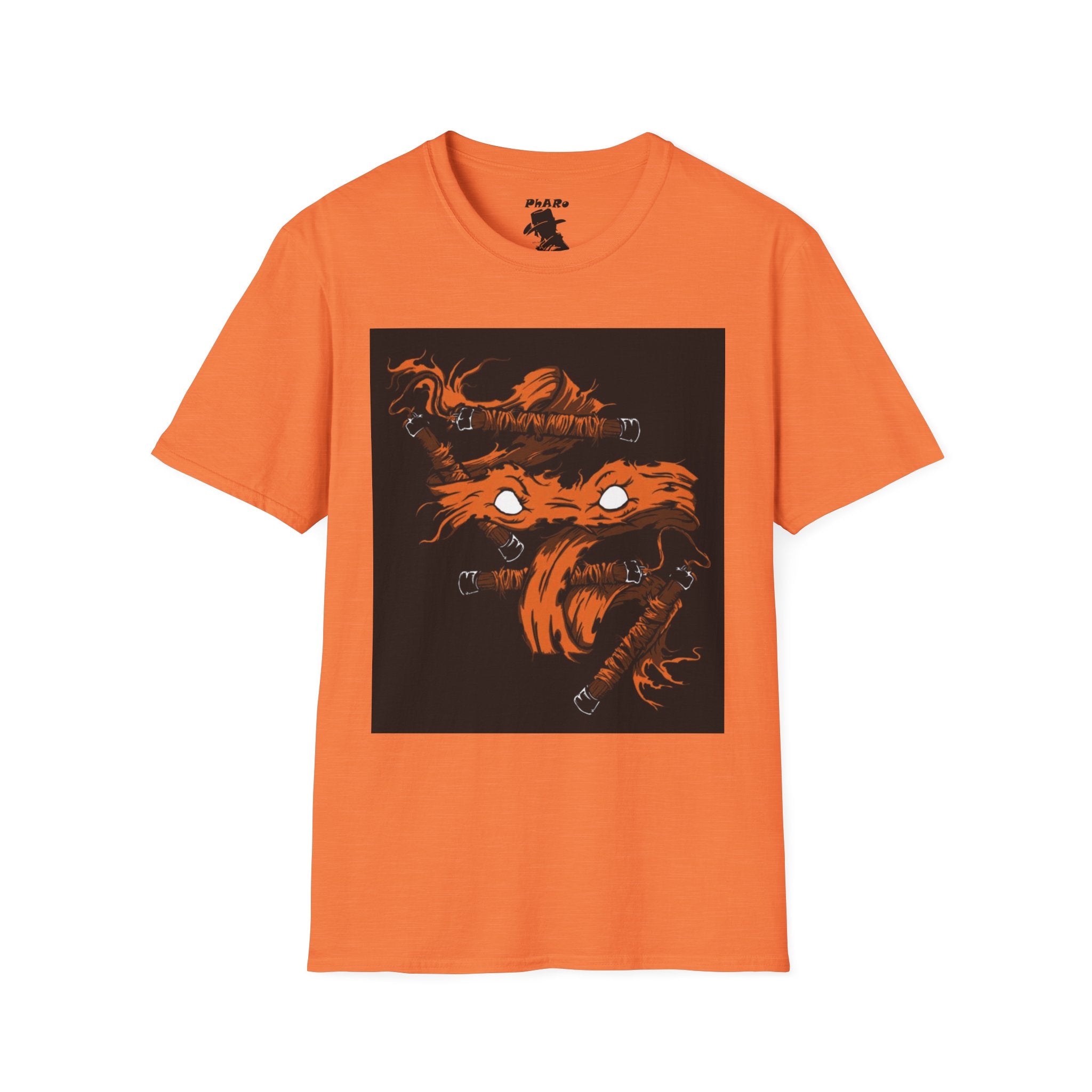 Unisex Softstyle T-Shirt - Orange Nunchuck Bold Graphic Design