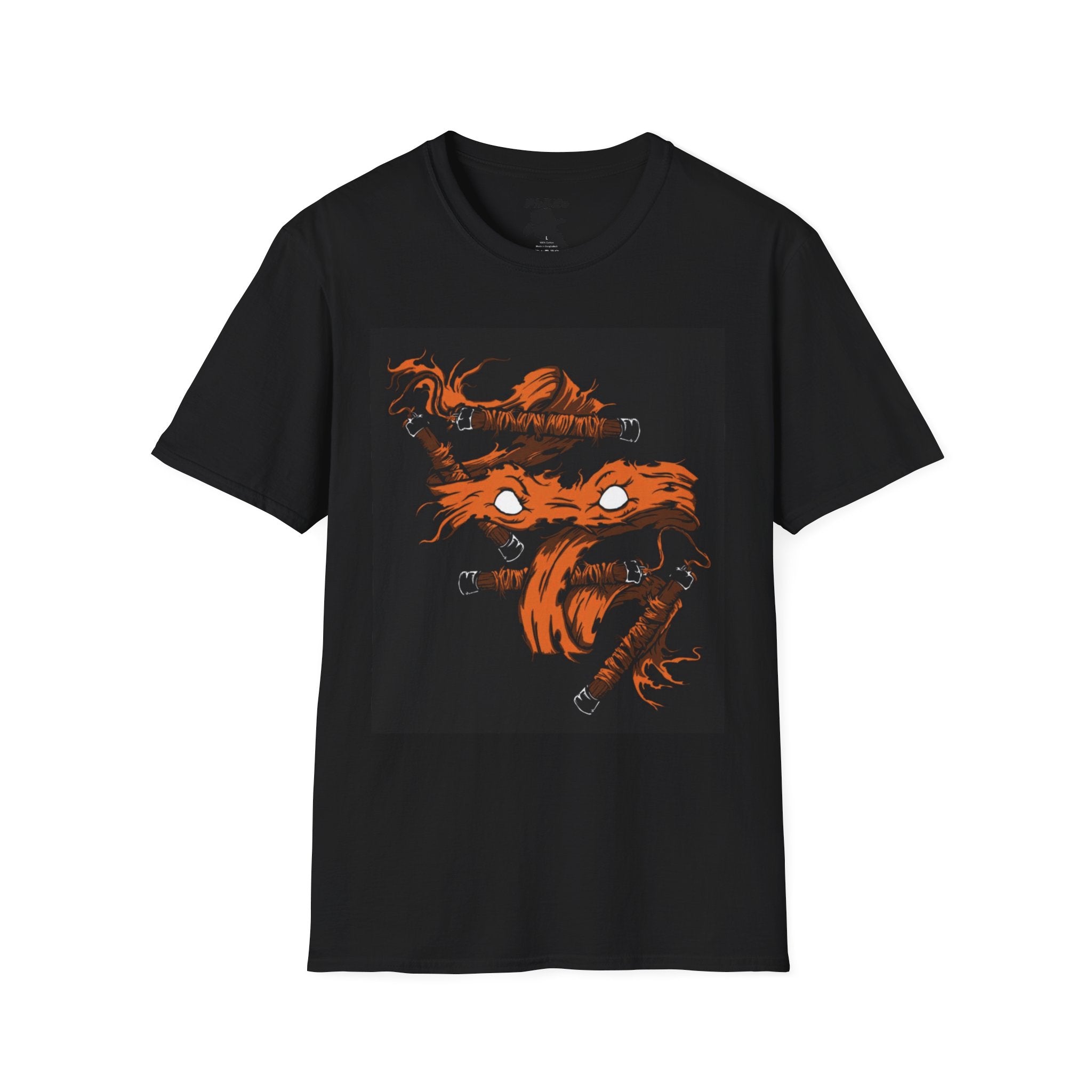 Unisex Softstyle T-Shirt - Orange Nunchuck Bold Graphic Design