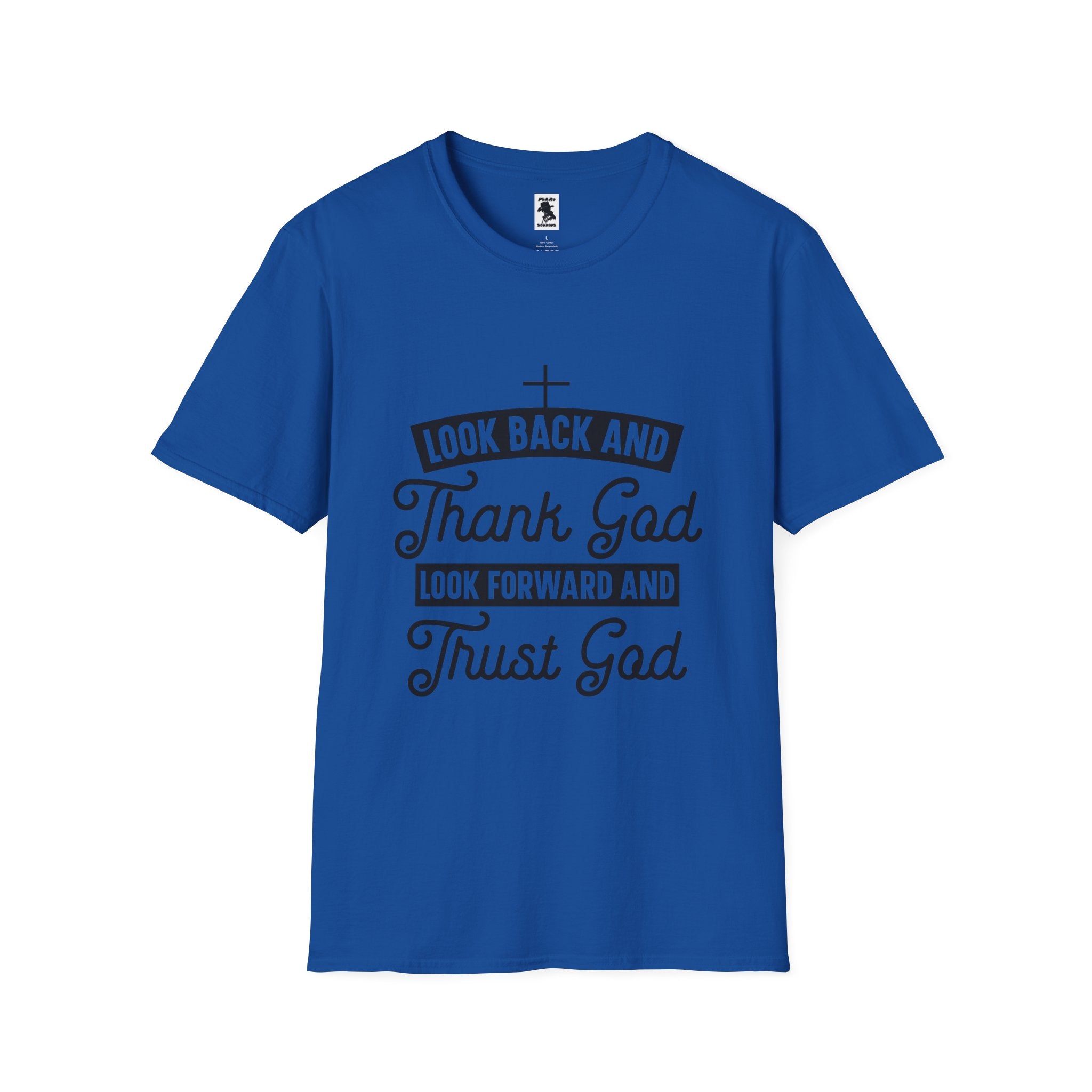 Inspirational Faith Unisex Softstyle T-Shirt - Look Back and Thank God, Look Forward and Trust God