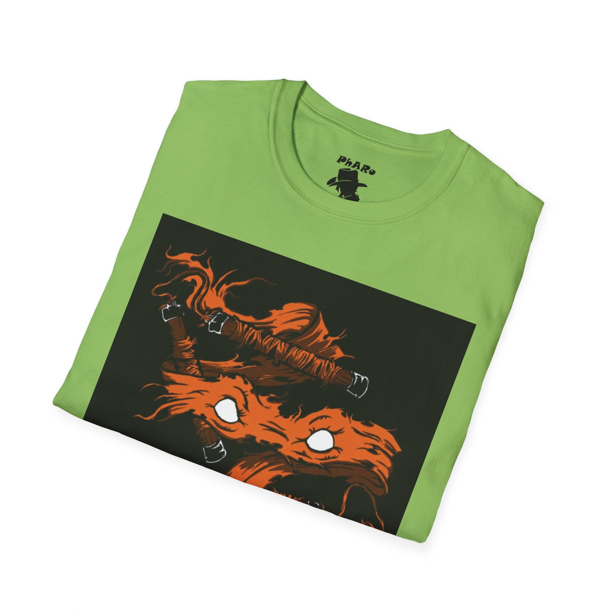 Unisex Softstyle T-Shirt - Orange Nunchuck Bold Graphic Design